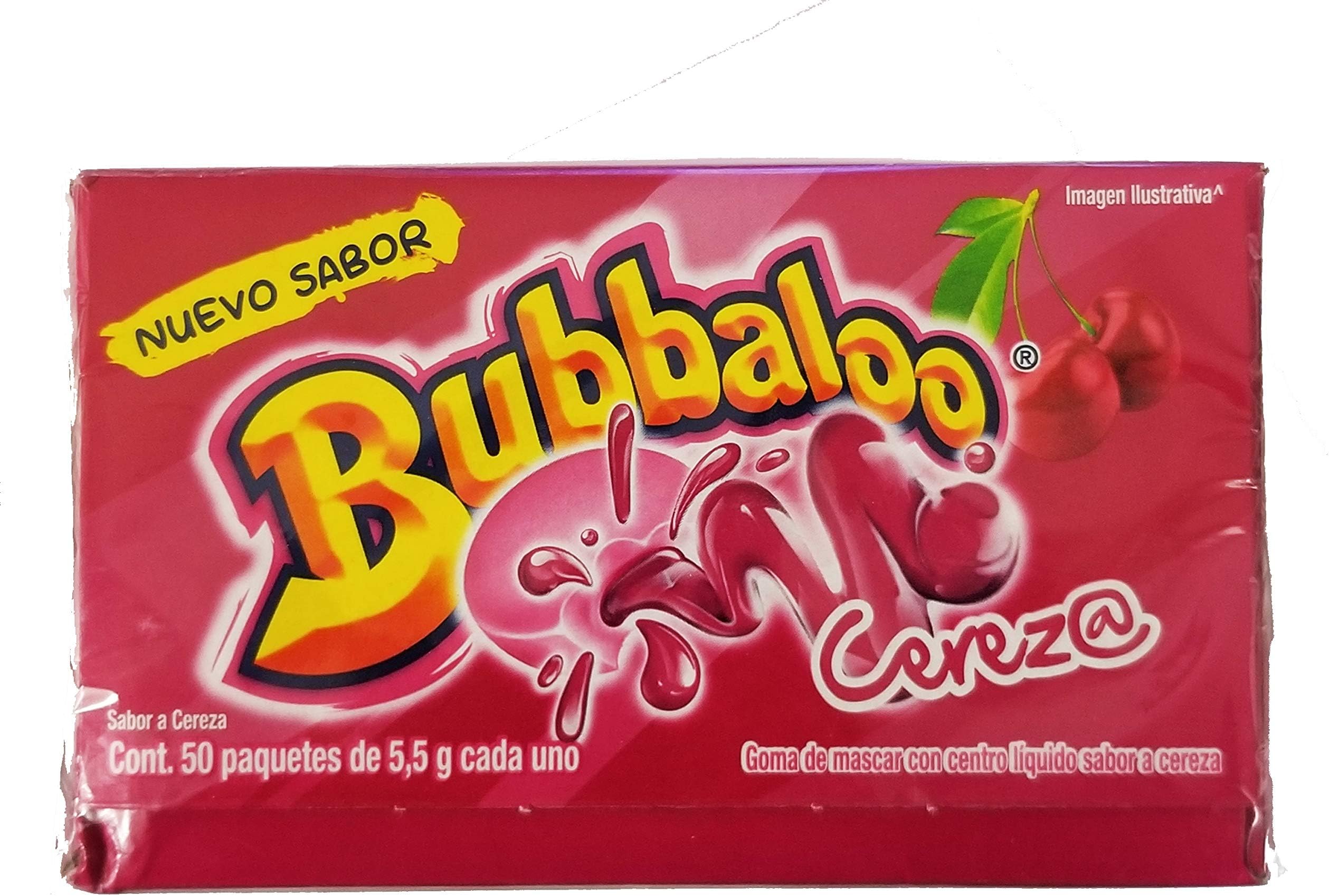 Adams Bubbaloo Cherry Mexican Gum. Delicious Cherry flavor liquid filled. 1 Pack (50pcs).