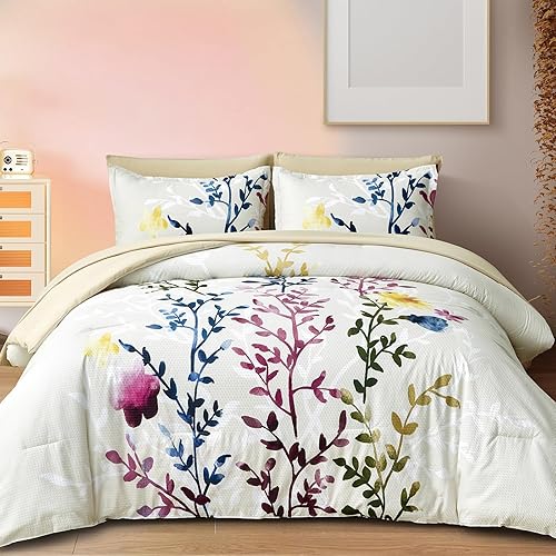 Juego de edredón de 7 piezas beige en una bolsa, tamaño King, diseño de sirsaca suave, juego de ropa de cama de microfibra para todas las