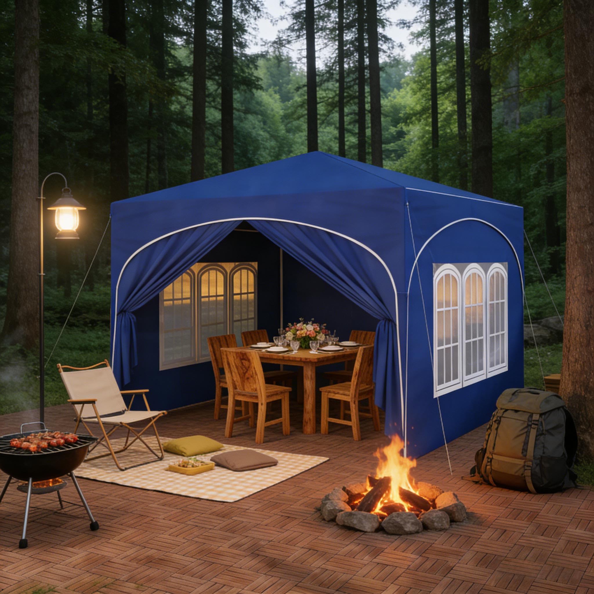Tonnelle pliante 3 x 3 m - Bleu - Imperméable - Avec protection UV - Tente de réception réglable en hauteur en tissu Oxford avec sac de transport - Pour terrasse, camping, marché aux puces et