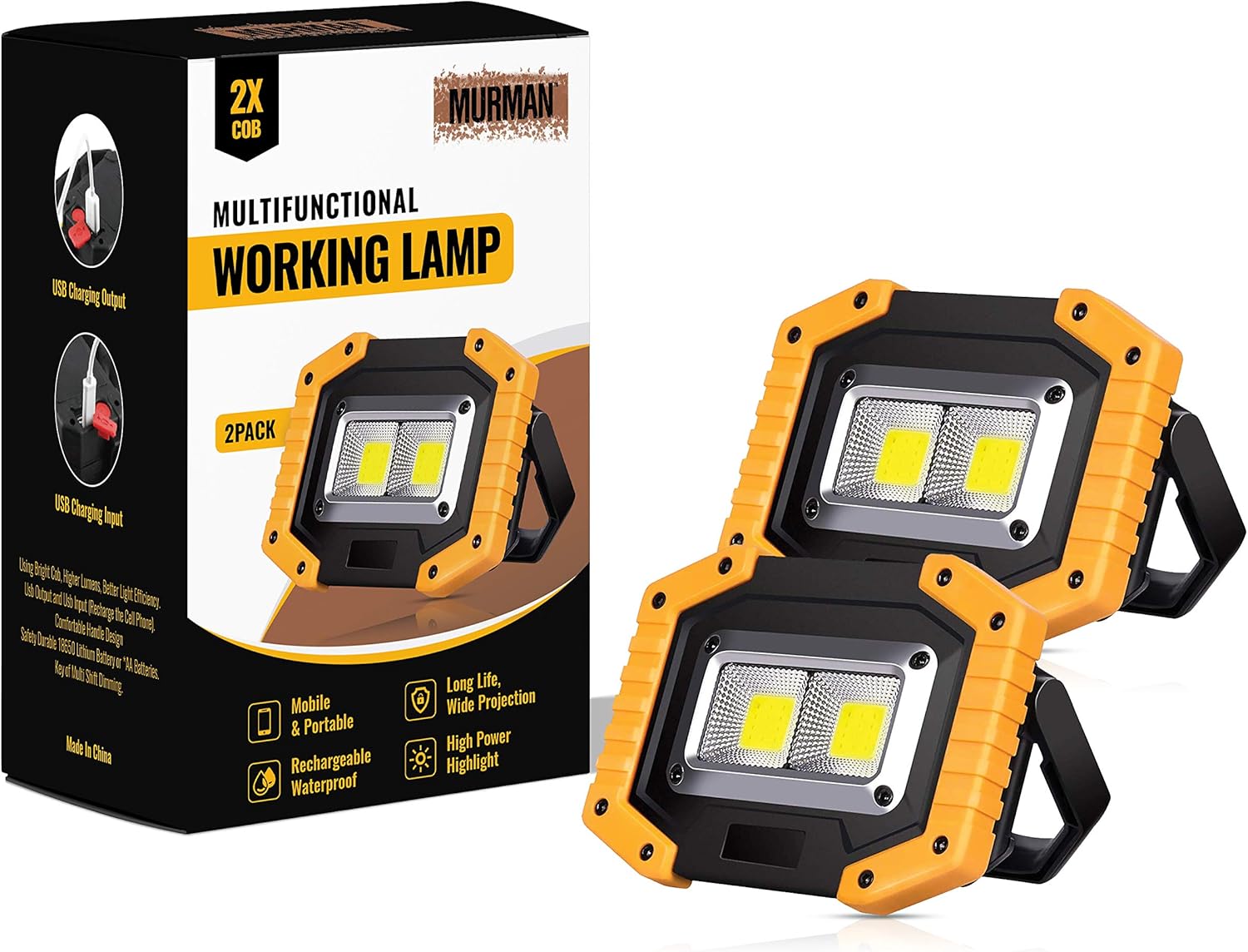 Hybrid Minds™ 2 Pack Work Lights Portable Rechargeable, Flood