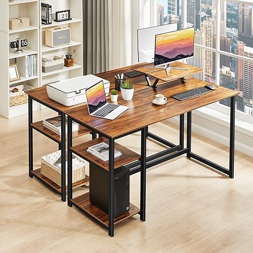 Miniatura 8 de GreenForest Escritorio de oficina en casa para computadora con soporte para monitor y estantes de almacenamiento reversibles, mesa de trabajo