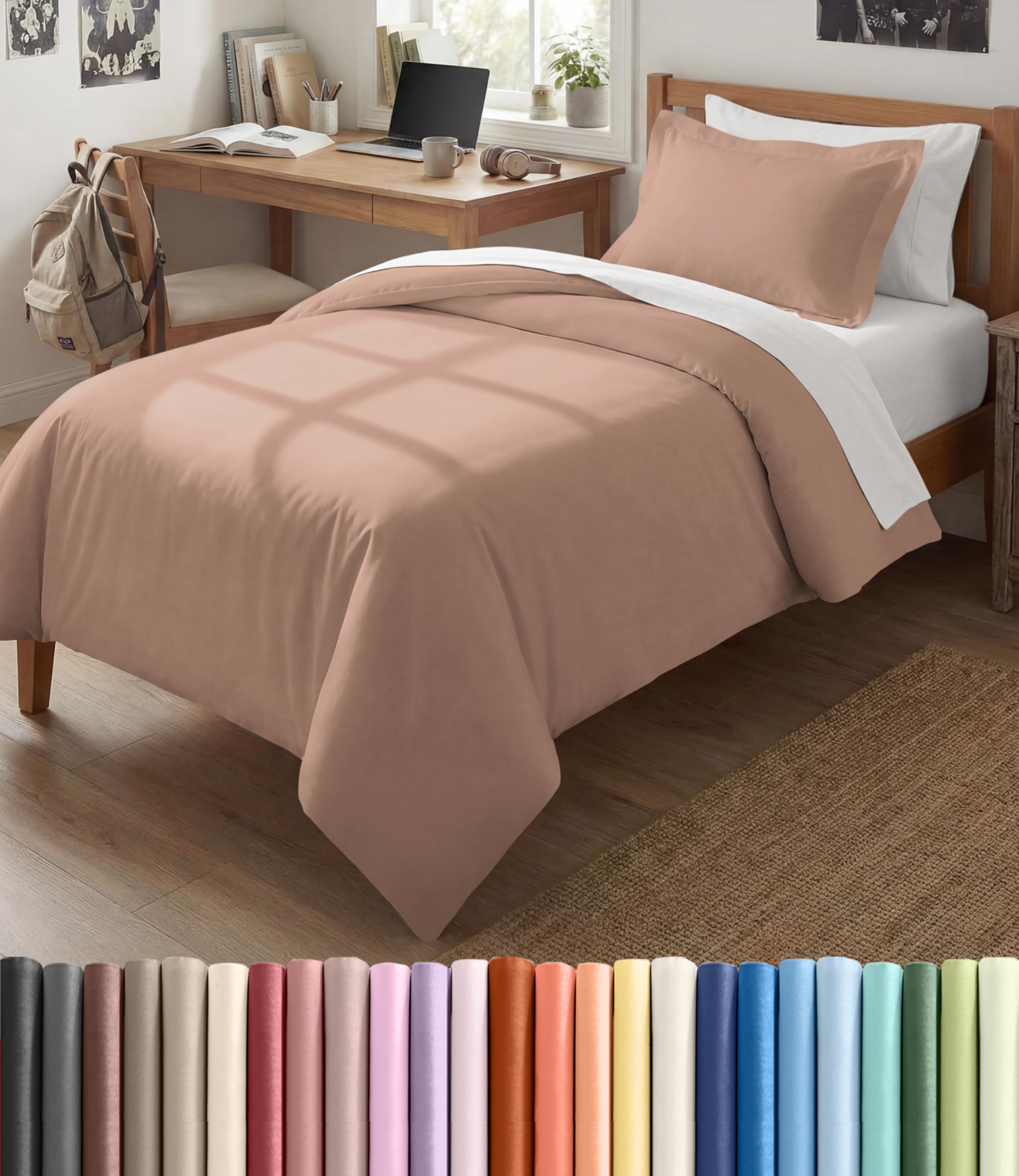 Duvet Cover Twin/Twin XL - 2 Piece Set, College Dorm Room - Mauve