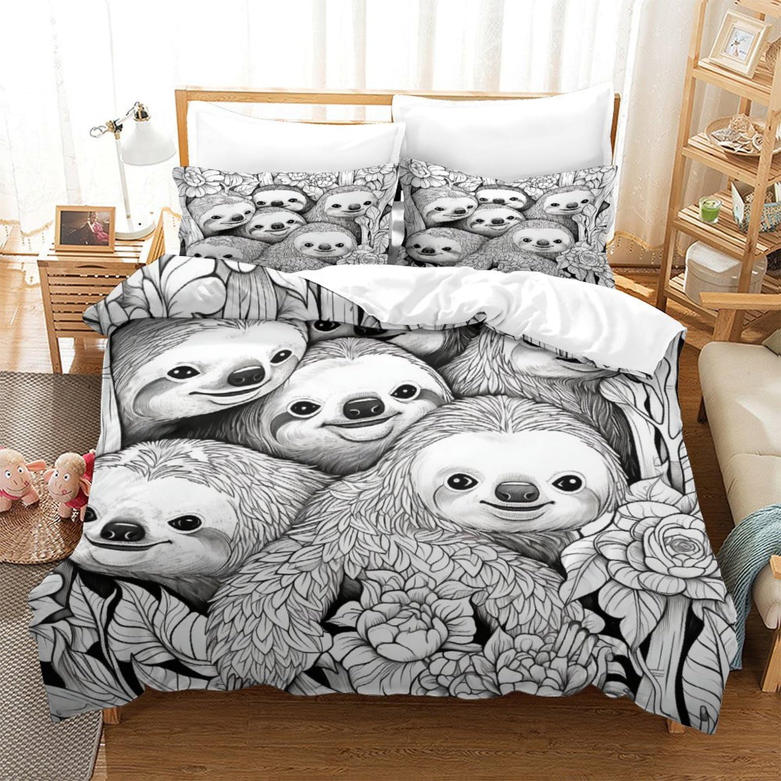 P1S9U7W5Y Relax Sloth 3D Printed Duvet Cover Set 3pcs Microfiber Lazy Animal Bedding Set King