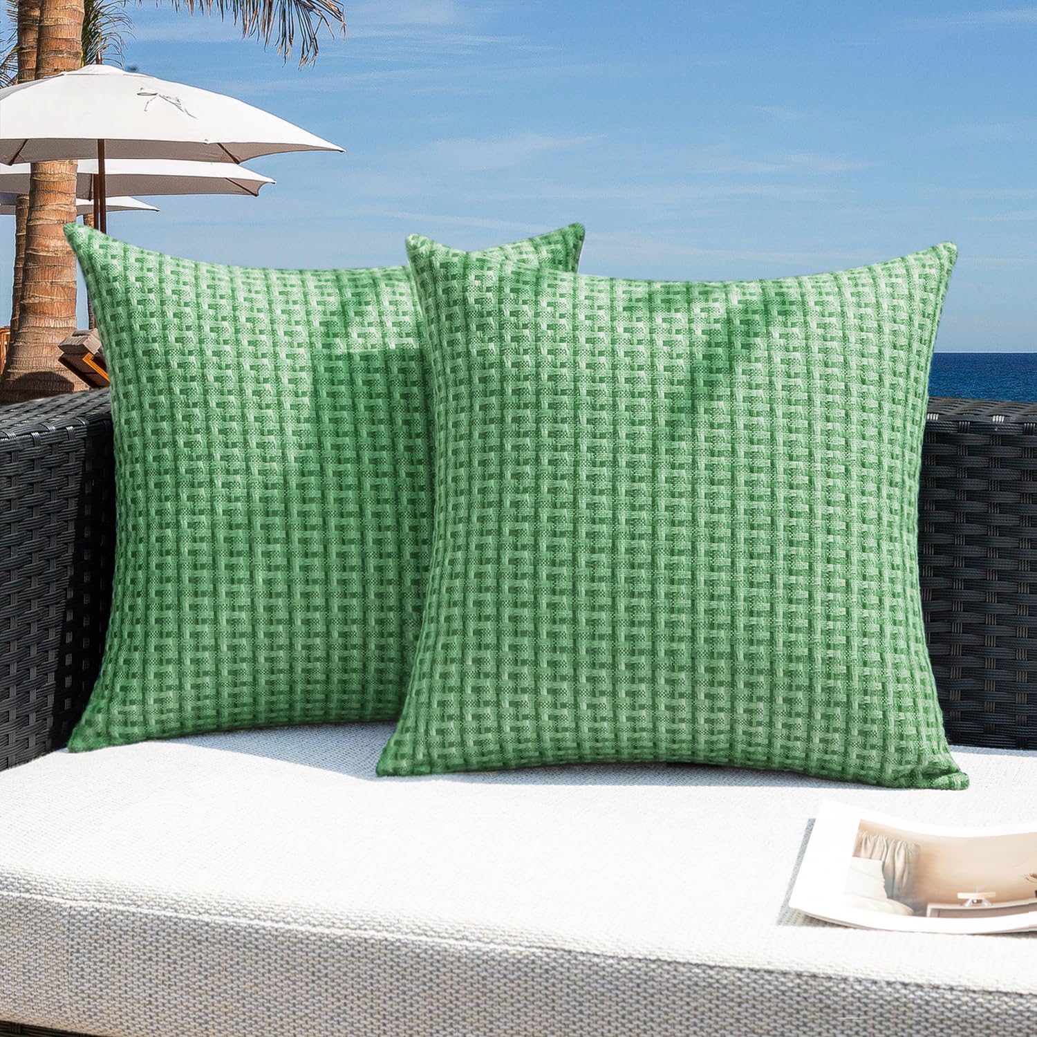 Kevin Textile Spring Outdoor Waterproof Throw Pillow Covers Pack of 2 Farmhouse Decorative Cushion Covers for Garden Patio Tent Balcony Bench Couch