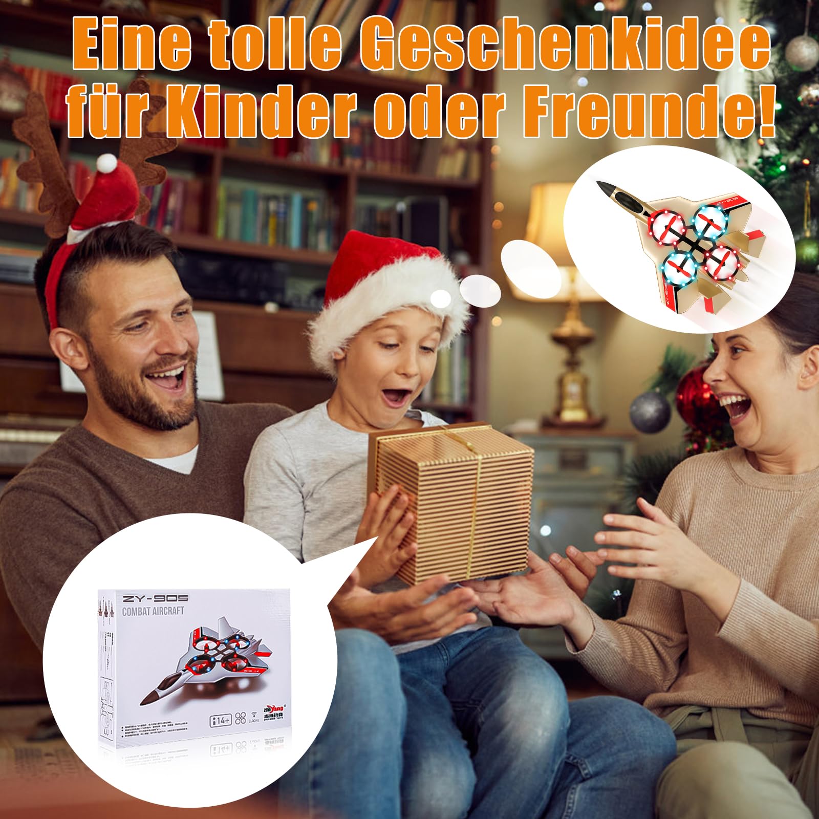JONRRYIN RC Flugzeug, 2,4 GHz Ferngesteuertes Flugzeug für Kinder mit LED, RC Flugzeug Spielzeug mit Batterien und 4 Achsen Gyro Stabilisator für Kinder und Erwachsene Spielzeuggeschenk (Gold