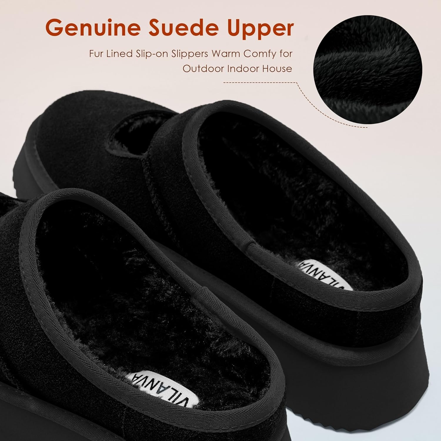 Vilanva Platform Slippers for Women Cozy Fur Lined Slip on Mary Jane Winter Shoes Warm Comfy House Slippers for Indoor Outdoor - Image 5