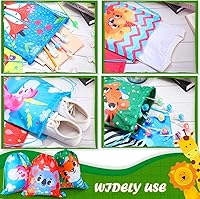 Vista 6 de Shappy Paquete de 12 bolsas de recuerdos de fiesta de animales de dibujos animados, bolsa de regalo de animales de safari, mochila con cordón