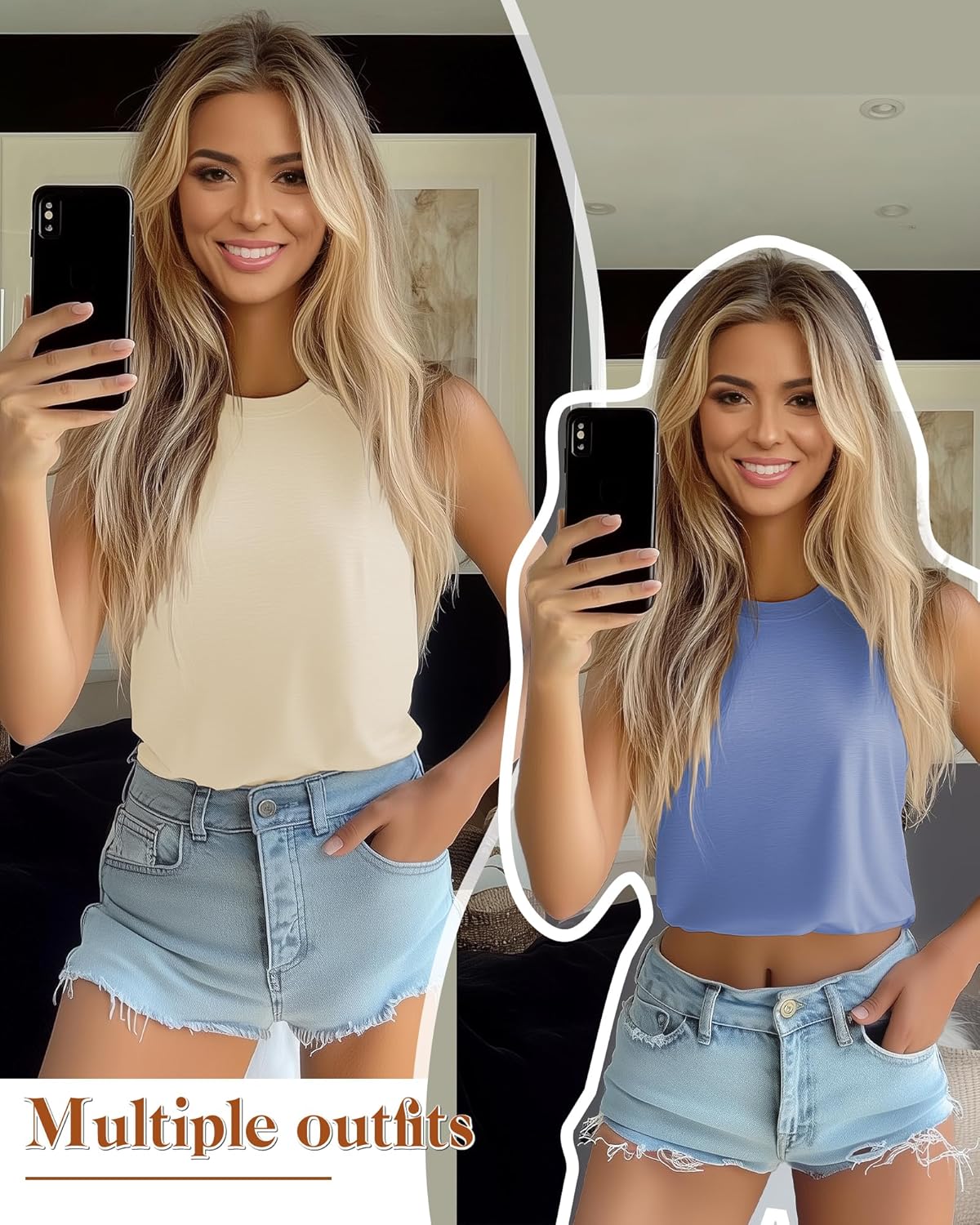 Cunno 2 Pack Women's Sleeveless Tank Tops, Casual Loose Fit T Shirts Solid Color Tunic Crew Neck Summer Shirts Tee - Image 4