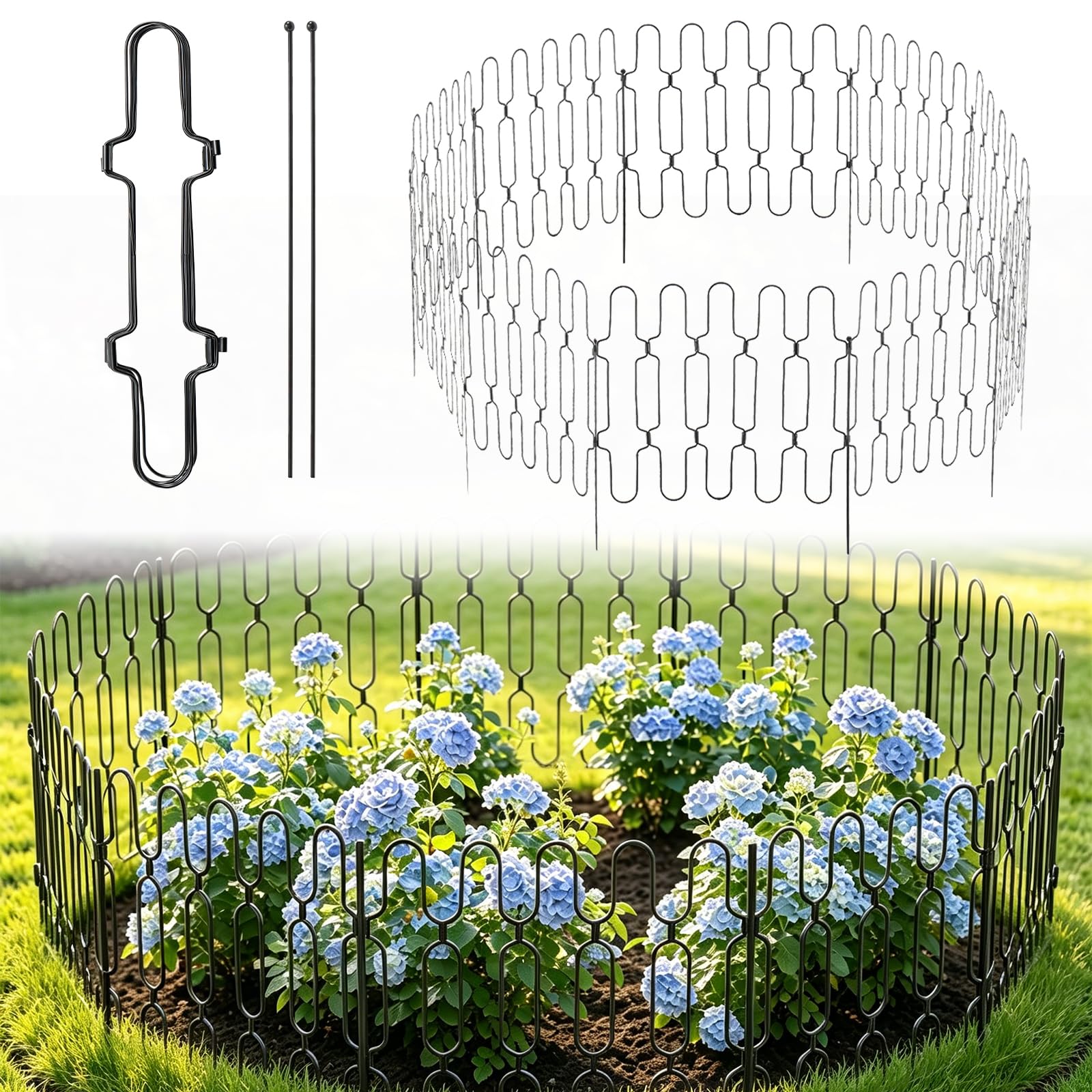 Valla de Jardín Plegable para Exterior, Paneles de Metal para Bordes de Macizos, Barrera Decorativa sin Instalación para Animales, Cercado para Jardín, Flor y Patio (40CM(H)×4.6M(L) 10 Panels)