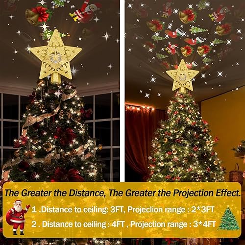 Miniatura 10 de Decoración para árbol de Navidad, proyector de patrón giratorio 3D para decoración del árbol de Navidad, diseño hueco, decoración de Navidad