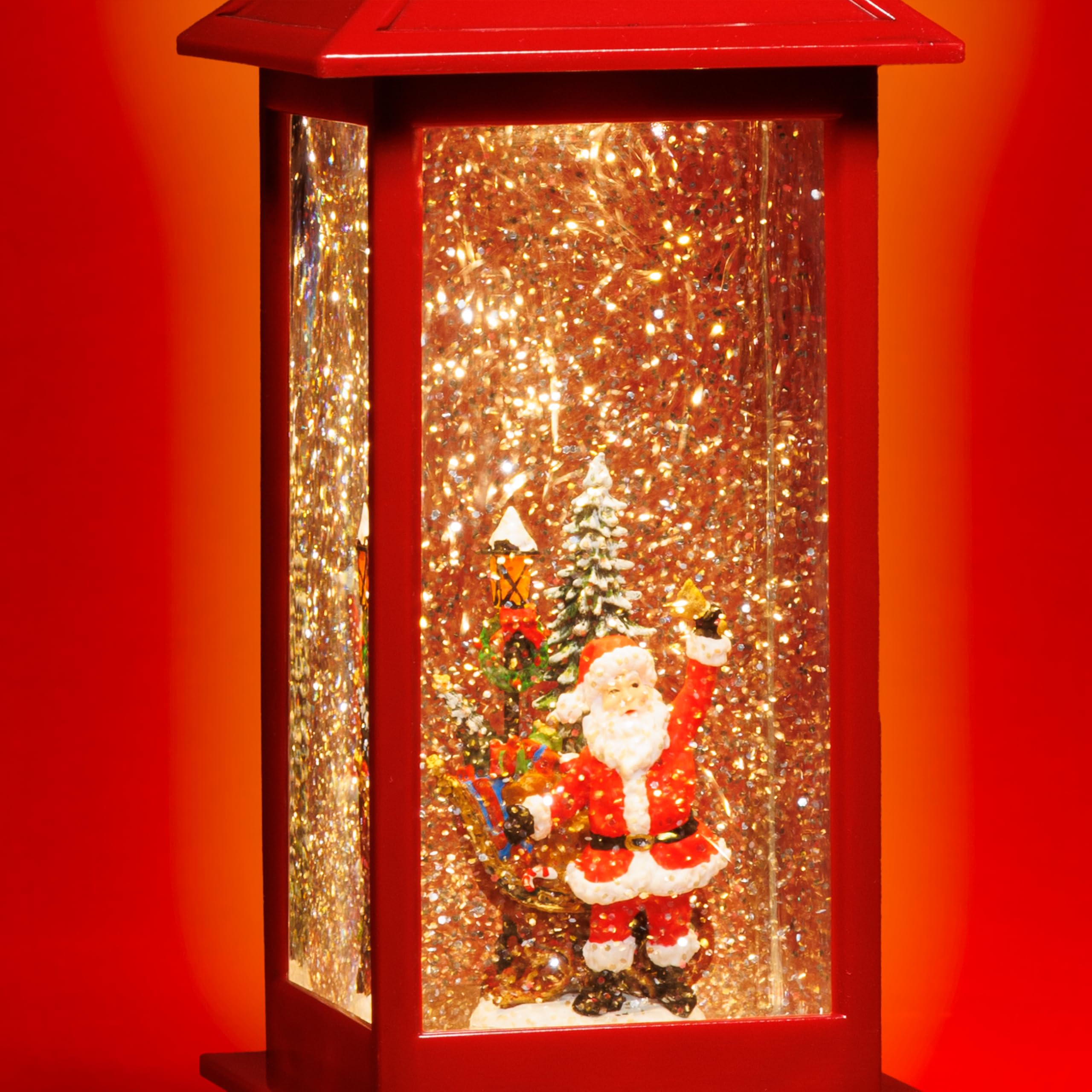 SIKORA WL13 LED Schneelaterne Wasserlaterne Klassisch Santa am Weihnachtsbaum rot mit aufwirbelnden Flocken und Musik