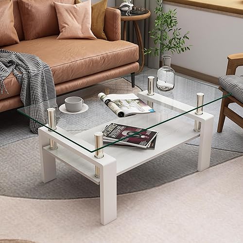 Miniatura 13 de Mesa de centro rectangular de vidrio para sala de estar, con mesa de vidrio templado y capa de MDF, para sala de estar y oficina (todo negro + Todo