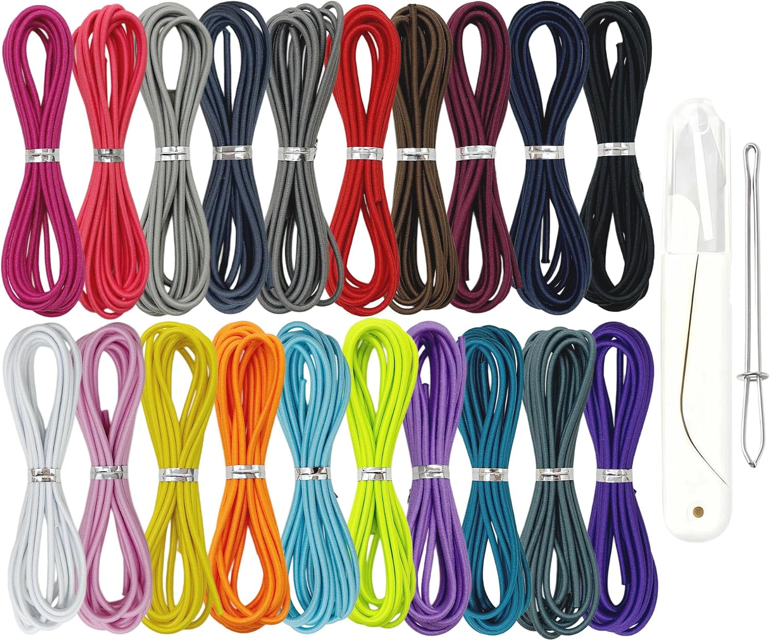 1.5mm Elastic Cord 40Yds 20 Colors Stretchy Beading Thread for Jewelry | Sturdy 1.5mm nylon cord, 40yds, 20 colors. w/scissors+threaders. For seed beads, pearls, bracelets, macrame & crafts