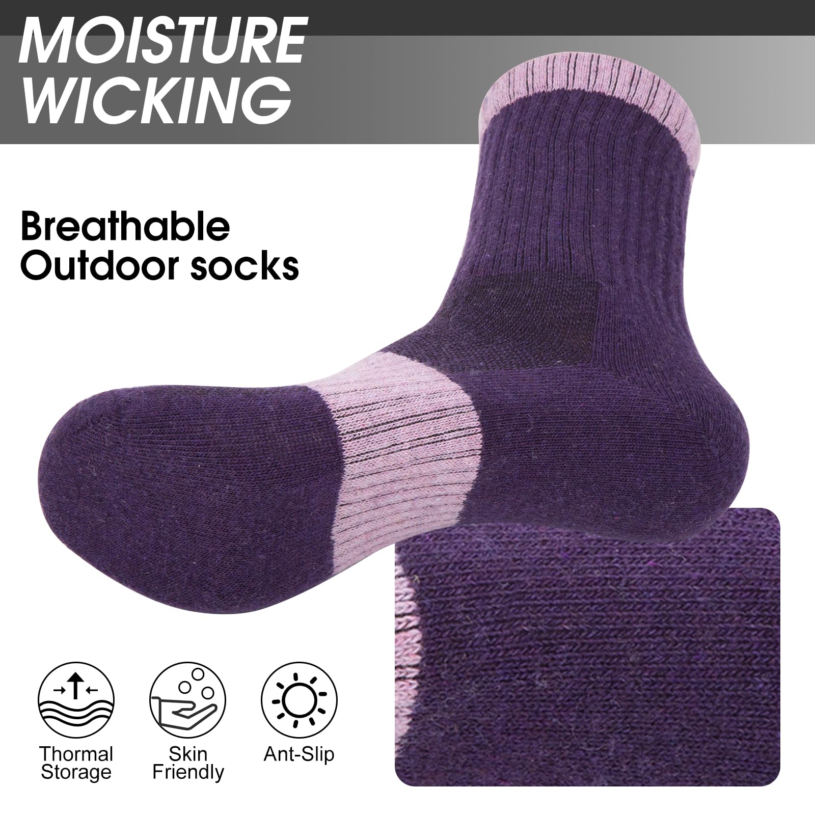 Aurmly Calze Donna in Lana, Merino Invernali Calzini Termiche Divertenti Inverno, Calze Caldi Comode Donna in Cotone per Trekking, 5 paia EU36-41