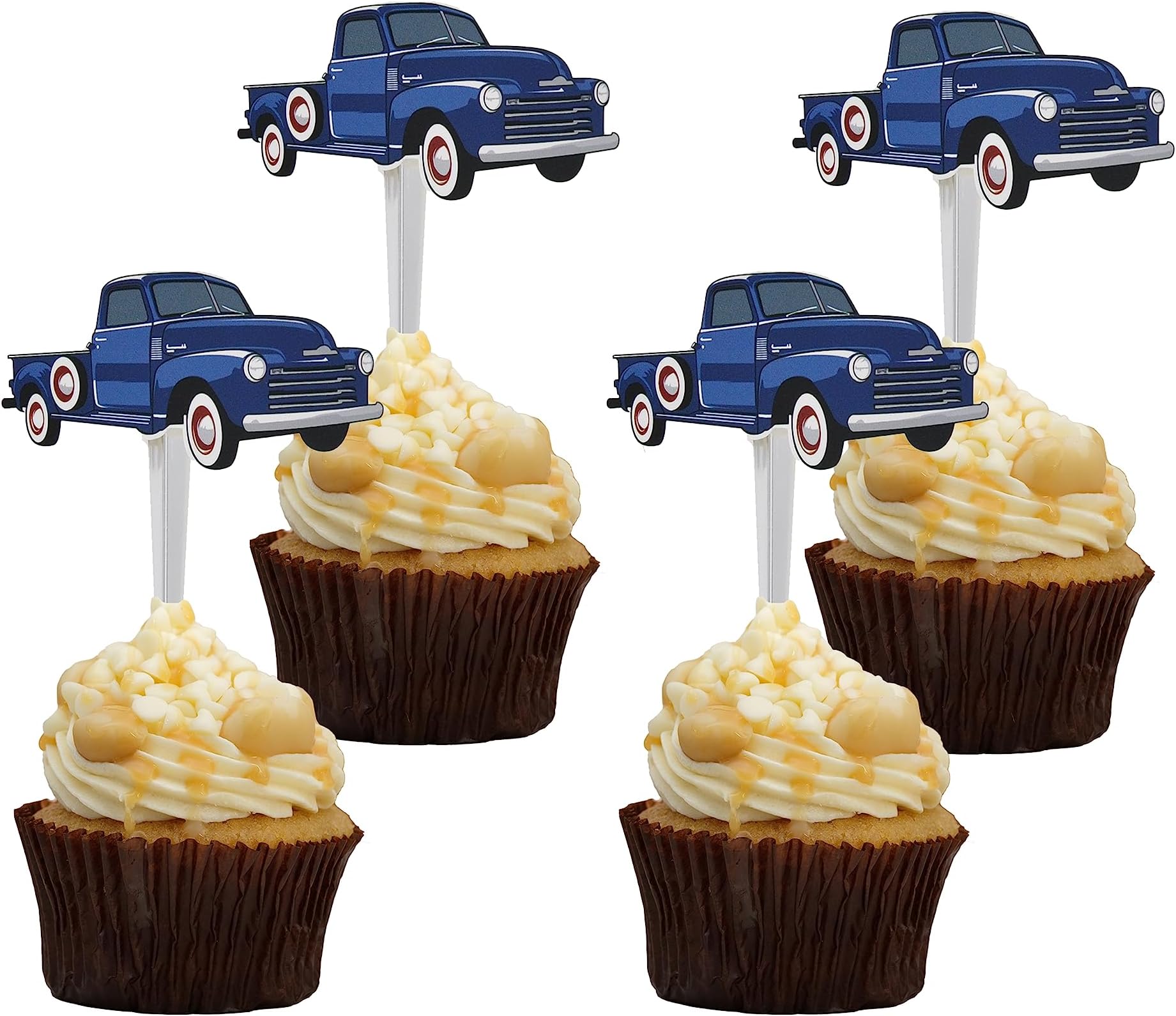 Blue Truck Cupcake Toppers - Baby Shower Blue Truck Decorations - Classic Truck Cupcake Decorations - Vintage Tuck Cupcake Decorations