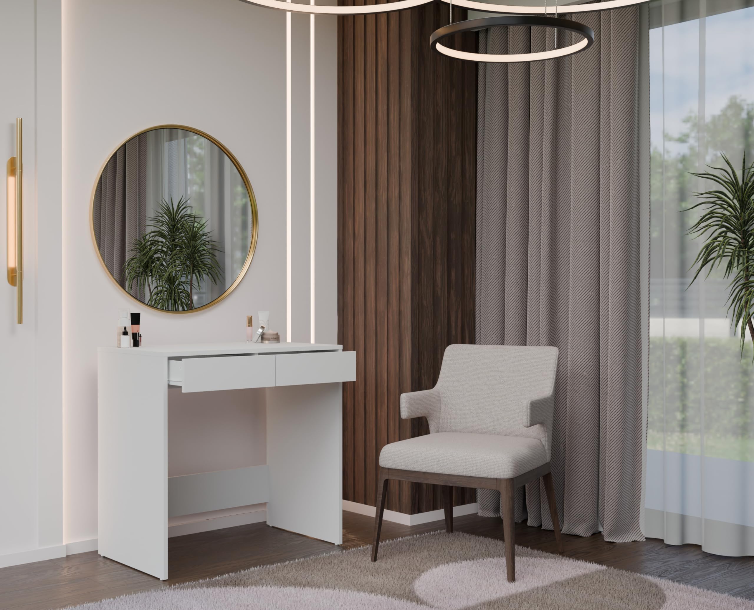 Scrivania Moderna Salvaspazio 81x80x50 cm, Scrittoio con 2 Cassetti per Cameretta e Studio, Tavolo PC Piccolo e Compatto, Superficie Antigraffio, Design Elegante, Bianco Opaco o Beige SCT13 (Bianco)
