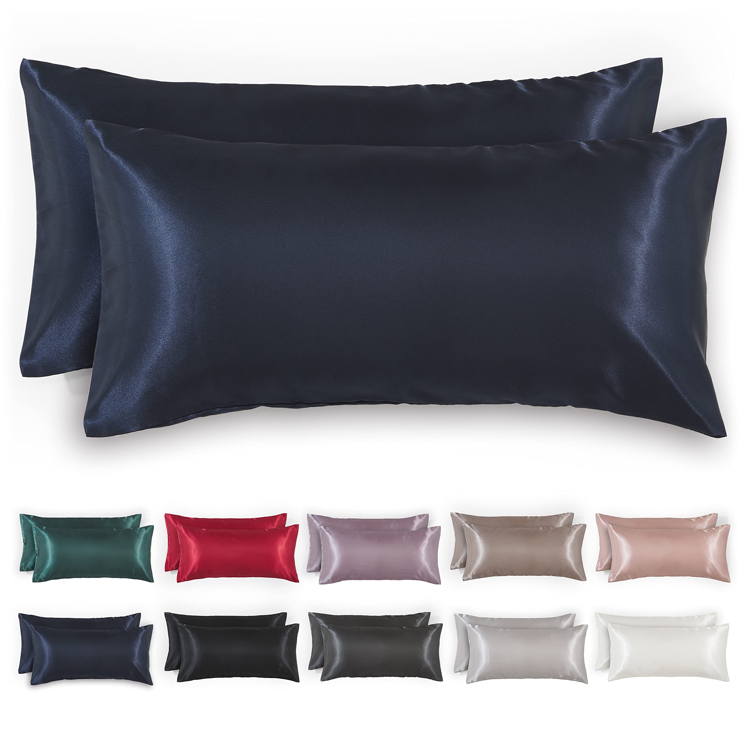 Blumtal Set de 2 Fundas de Almohada Satén 50x70 cm - Funda de Almohada de Microfibra Satinada, Similar a la Seda, Agradable al Tacto con Cierre Tipo sobre, Azul Marino Oscuro OEKO-TEX STANDARD 100