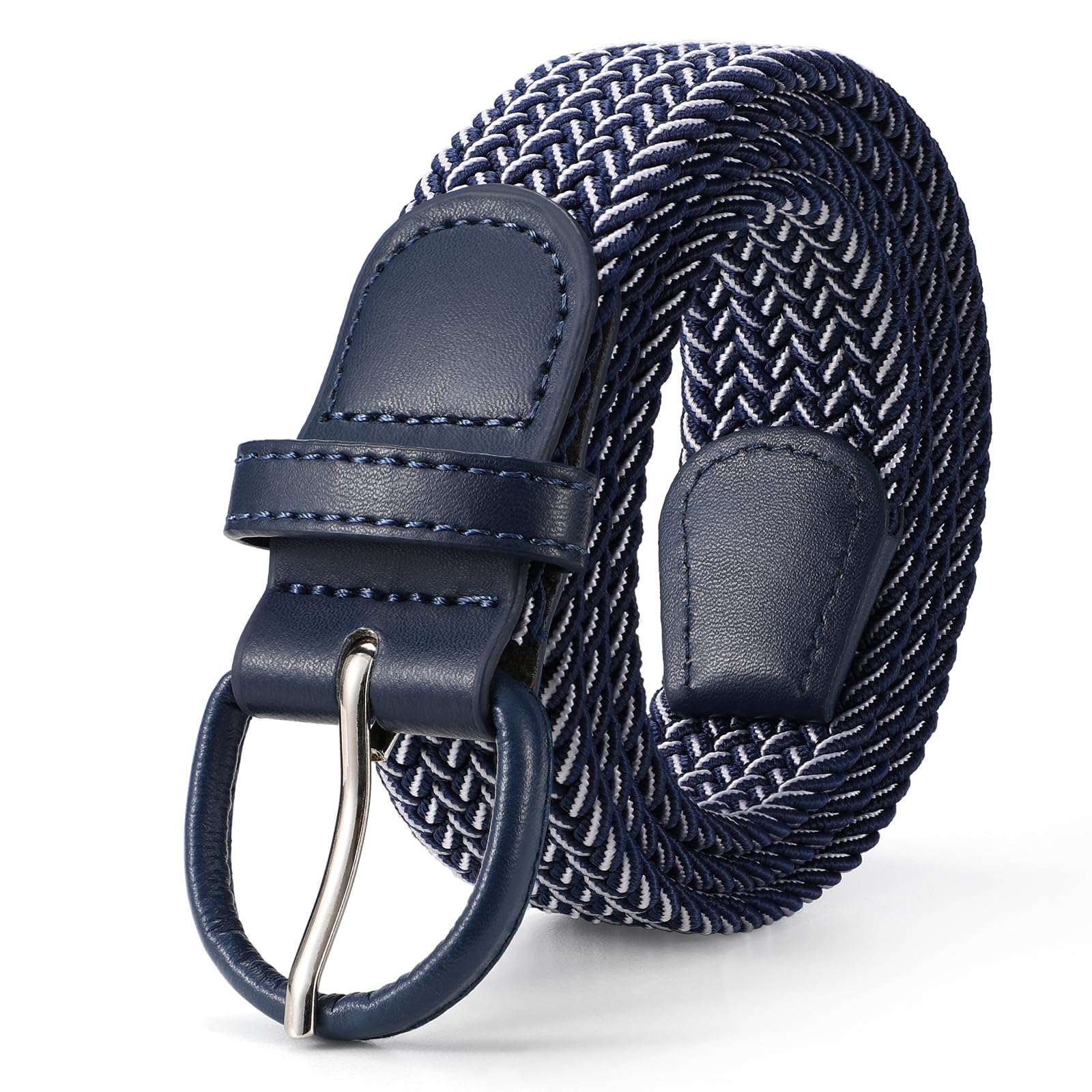 JASGOOD Women Braided Woven Elastic Stretch Belt Leather Covered Buckle Canvas Plus Size Belt for Jeans Pants