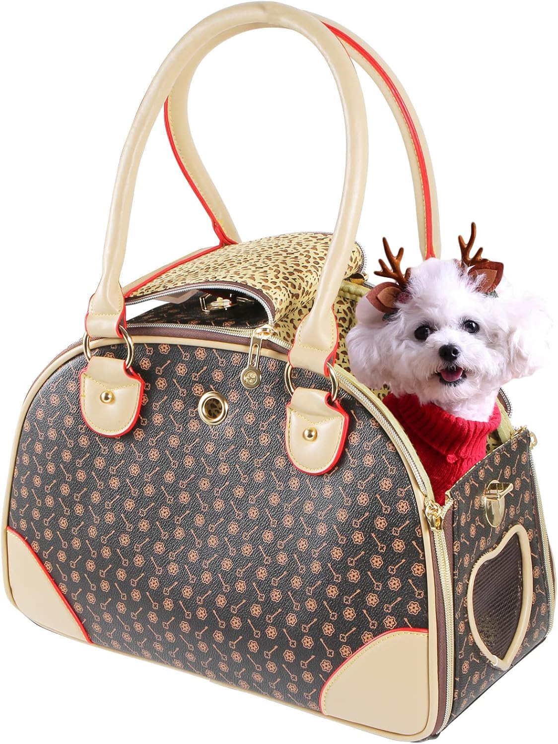 Modny Nosidełko Dla Psa Pu Skórzana Torebka Dla Psa Torebka Dla Psa Torba Na Ramię Dla Kota Pet Cat Torba Na Wycieczki Dla Psa Brązowa Mała, Brown, Small (38 * 23 * 17cm)