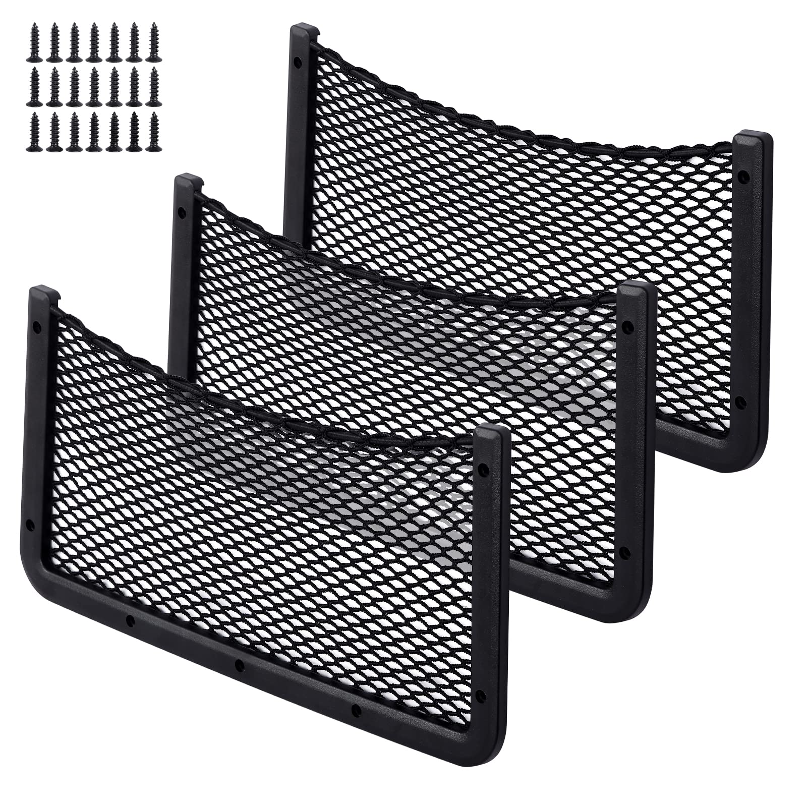 Filet Rangement pour Voiture 3 PCS, Organisateurs Rangement Coffre 40 * 20 CM, Multifonctionnel Sac Pocket Organizer de Voiture pour Ustensiles, Camping-Cars, Bateaux, Maison (Filet élastique)