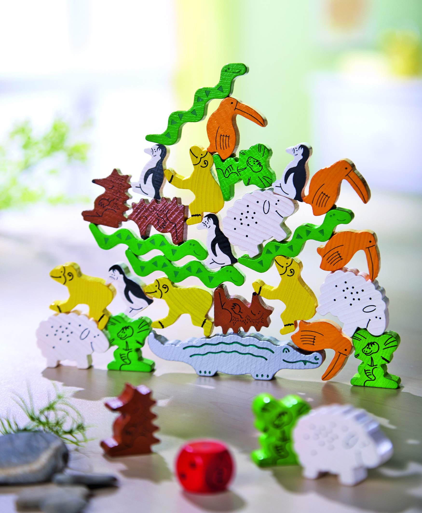 HABA 3409 Animal sobre Animal, Juego Infantil de Mesa de Habilidad y apilamiento. Más 4 años
