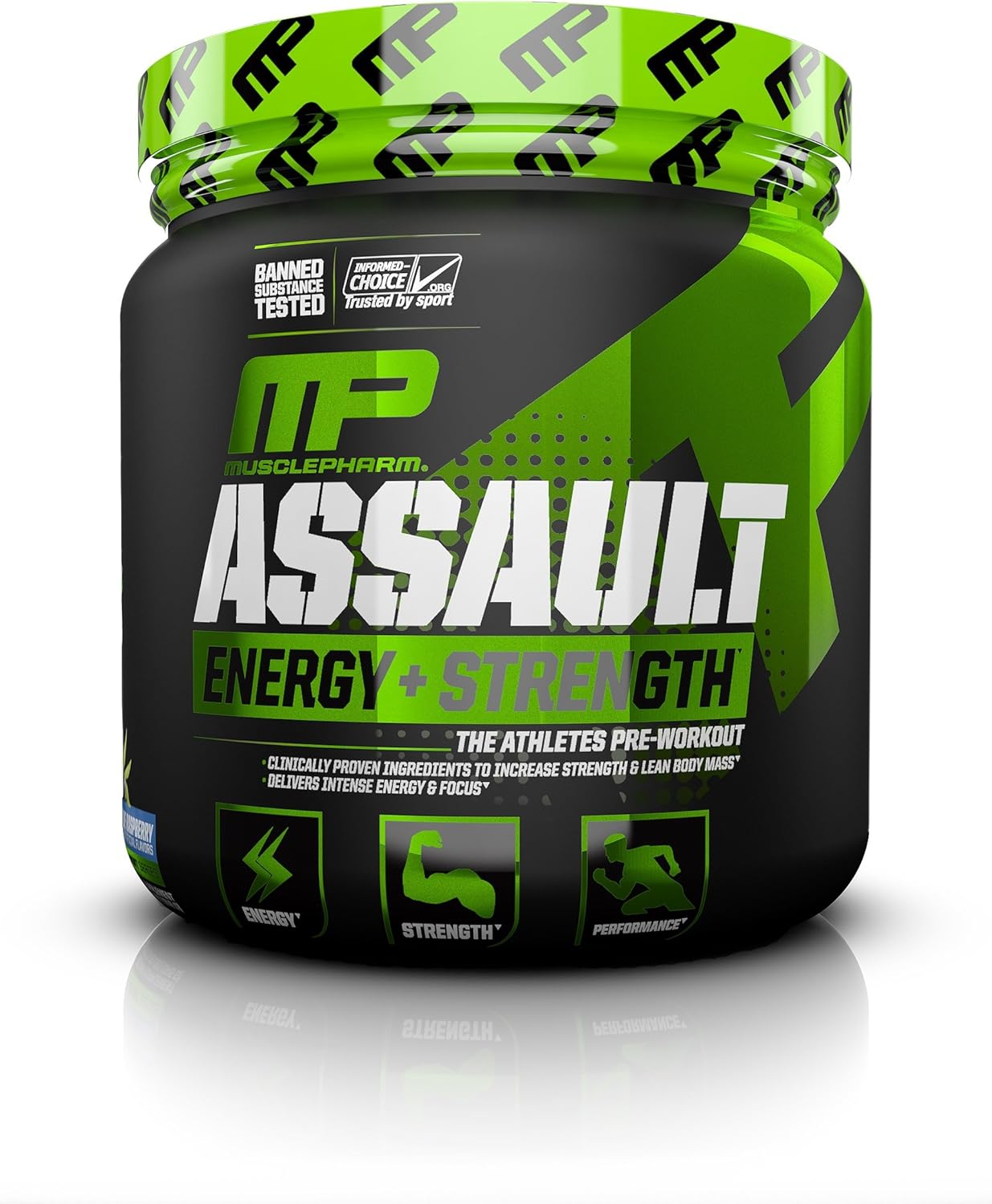MusclePharm Assault Sport Pre-Workout Powder with High-Dose Energy, Focus, Strength, and Endurance, Strawberry Ice, 30 Servings , 12.16 Ounce (Pack of 1) : Health & Household
