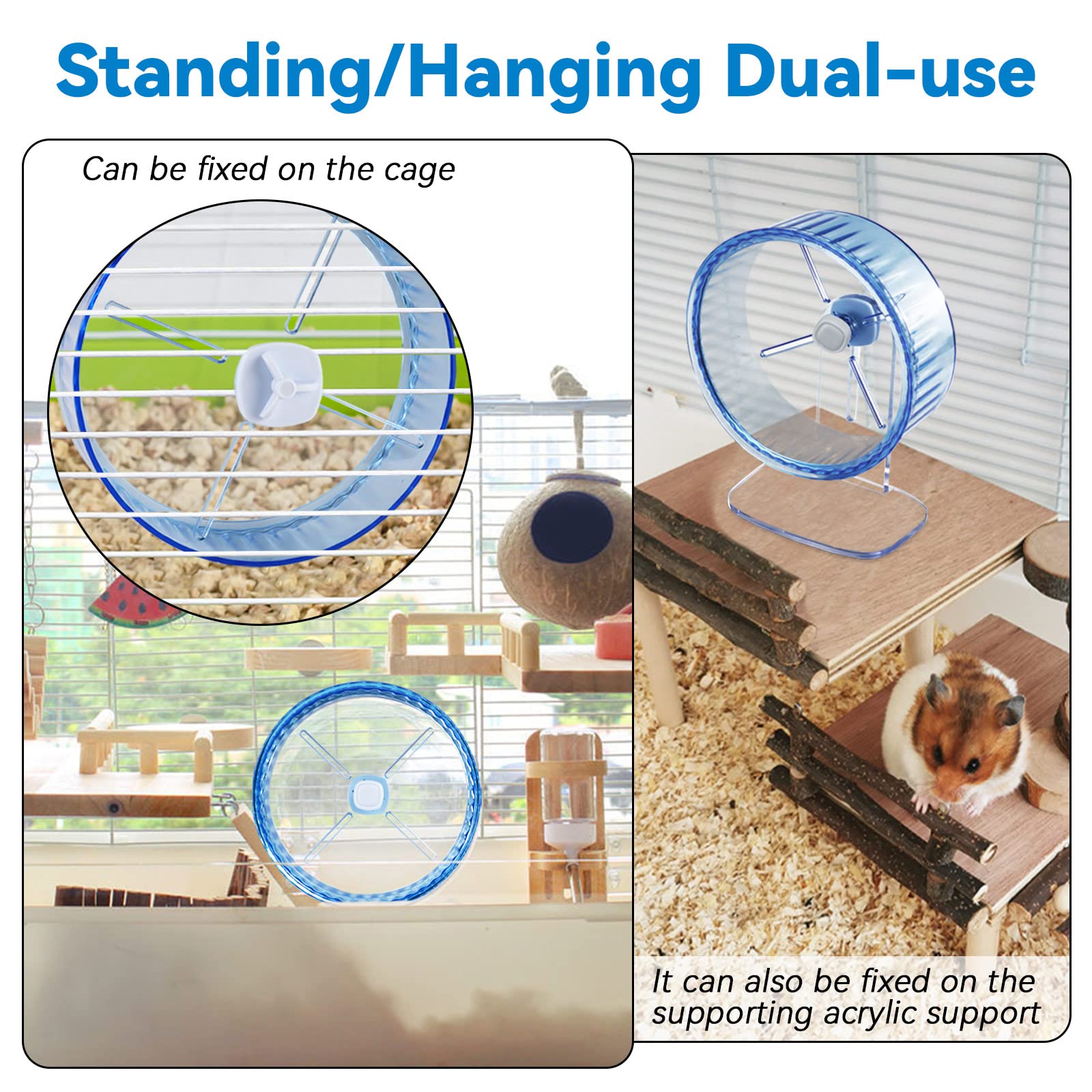 9 in Hamster Wheel, Adjustable Chinchilla Wheel, Silent Spinner Hamster Wheel, Hedgehog Mouse Wheel for Dwarf Syrian Gerbils Mice and Other Small Size Pet (9 Inch, Blue)