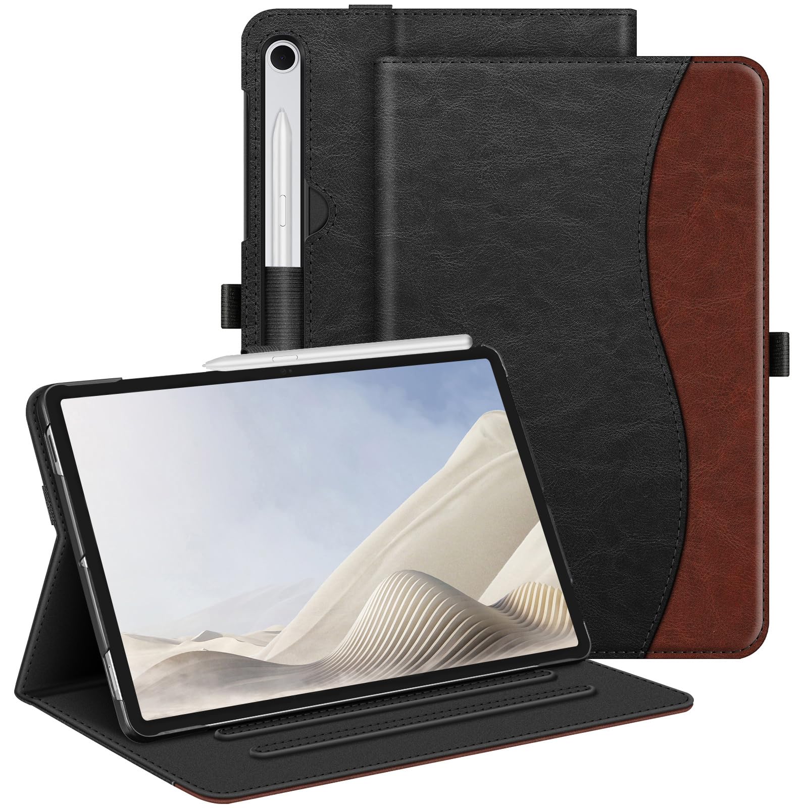 Fintie Case for Samsung Galaxy Tab S9 FE 10.9 Inch/Tab S9 11 Inch 2023 Tablet, Multi-Angle Folio Protective Case with Document Compartment and Auto Sleep/Wake Function, Black/Brown
