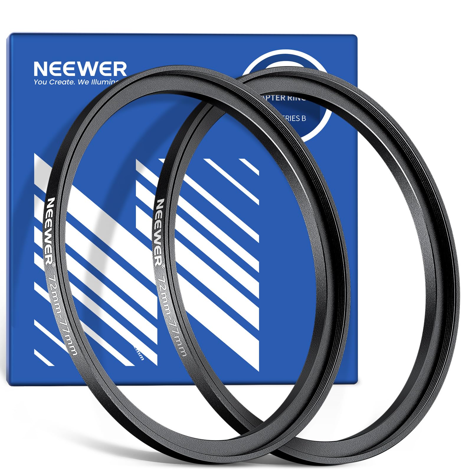 NEEWER 72-77mm Step Up Ring Adapter (2 Pack) with Cleaning Cloth, Ultra Slim Aluminum Alloy Lens Filter Adapter Ring for 72mm Camera Lens to Use 77mm