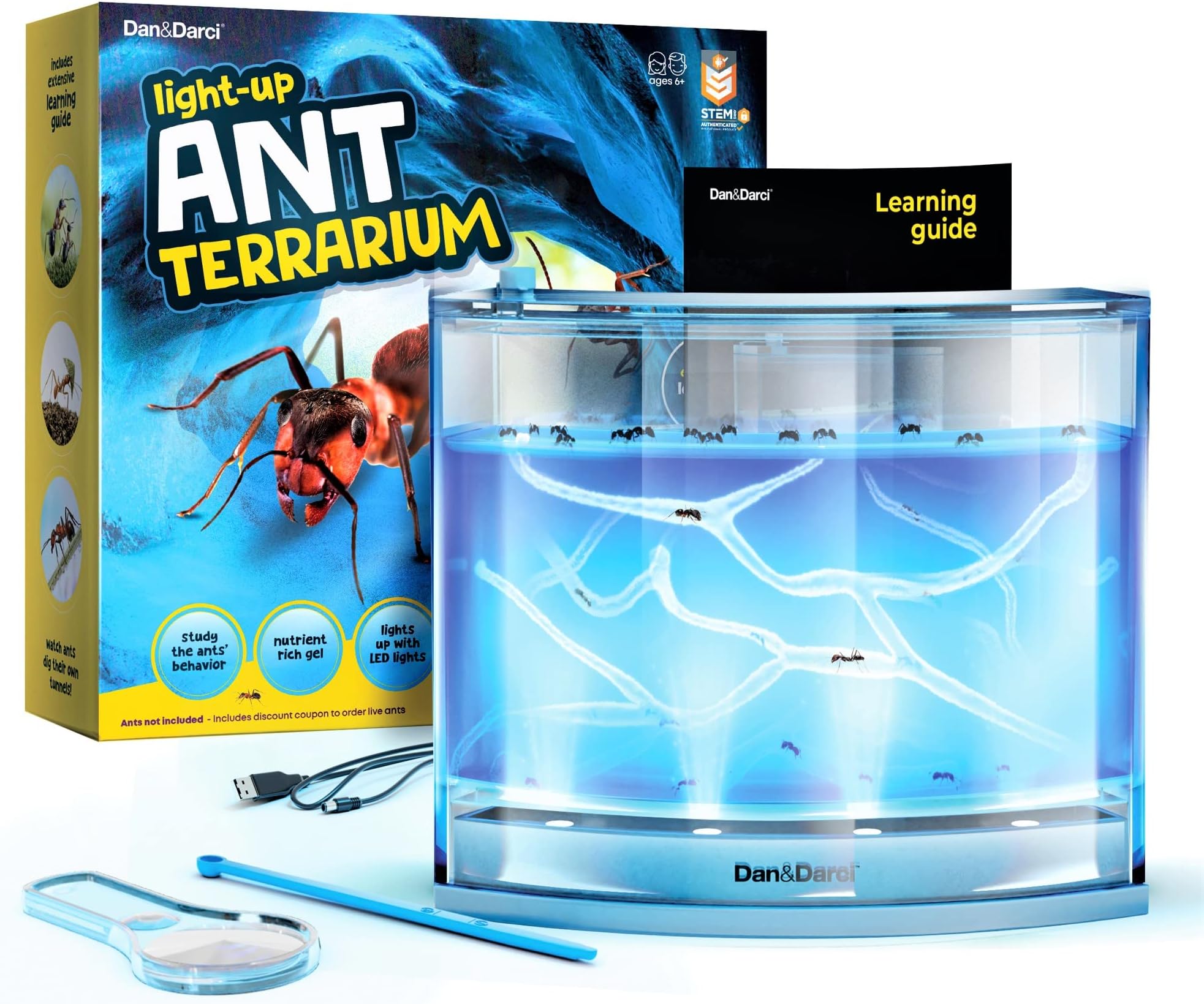 Light-up Terrarium Kit for Kids – LED Ant Habitat with Nutrient Rich Gel - Watch Ants Dig Tunnels - Nature Learning, Science Toys, Experiment Gift for Boys & Girls
