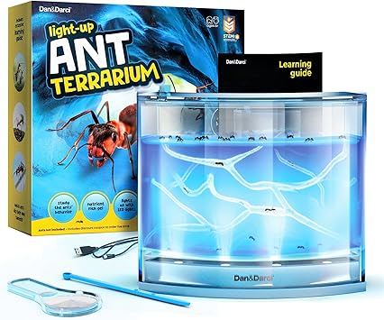 Dan&Darci Light-up Ant Farm Terrarium Kit for Kids – LED Habitat for Live Ants with Nutrient Rich Gel - Watch Them Dig Their Own Tunnels - Learning Science Toys, Experiment Gift for Boys & Girls
