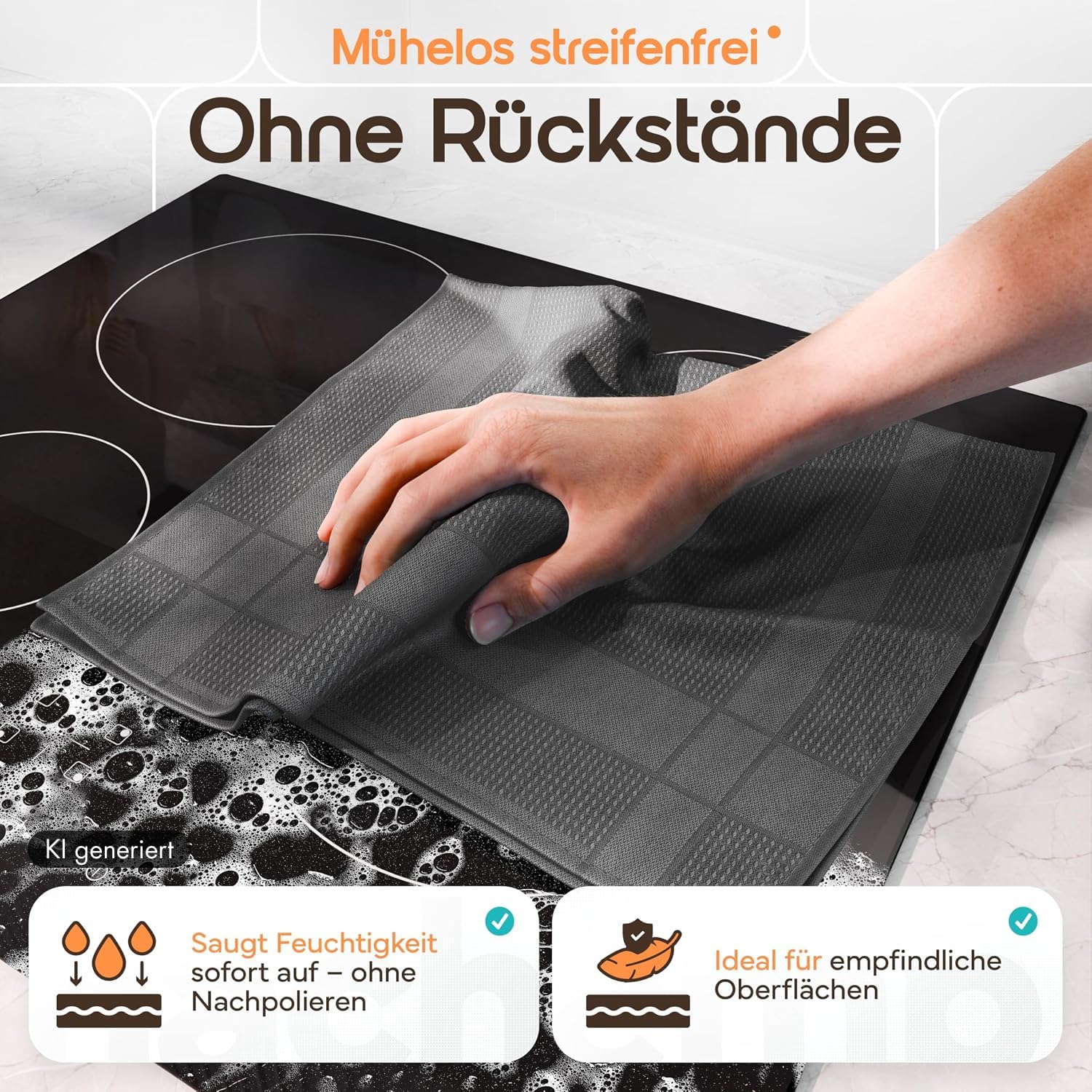 Microfaser Geschirrtücher Set 68x42cm Hochsaugend & Schnelltrocknend Streifenfrei bis 95°C Waschbar trocknergeeignet fusselfrei Küchenhandtücher (10, Grau, 68x42cm)