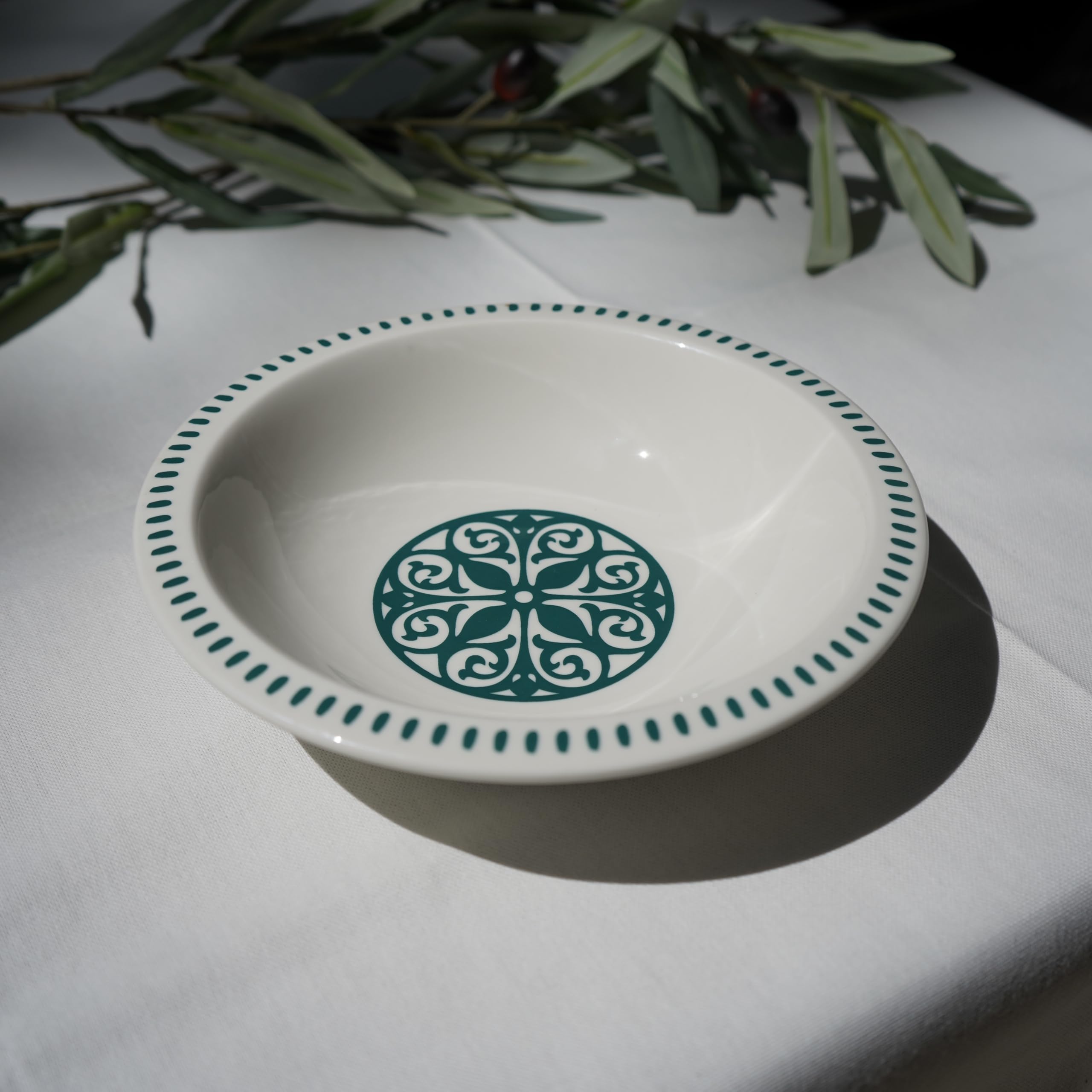 summa Pack de 6 platos hondos 20cm - Color verde - Colección Patios - Platos de Porcelana - Diseño inspirado en Andalucía - Diseño elegante - Uso en casa y restaurantes