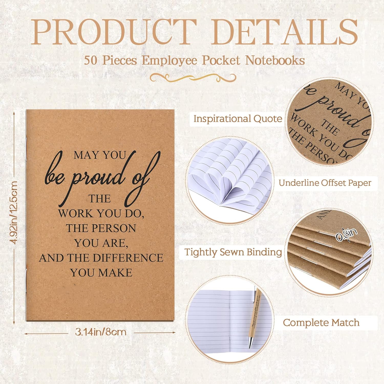 Kosiz 100 Pcs Employee Appreciation Gifts Inspirational Retractable Bamboo Pens and Pocket Kraft May You Be Proud of The Work You Do Thank You Coworker Notebooks Inspirational Gift for Volunteers