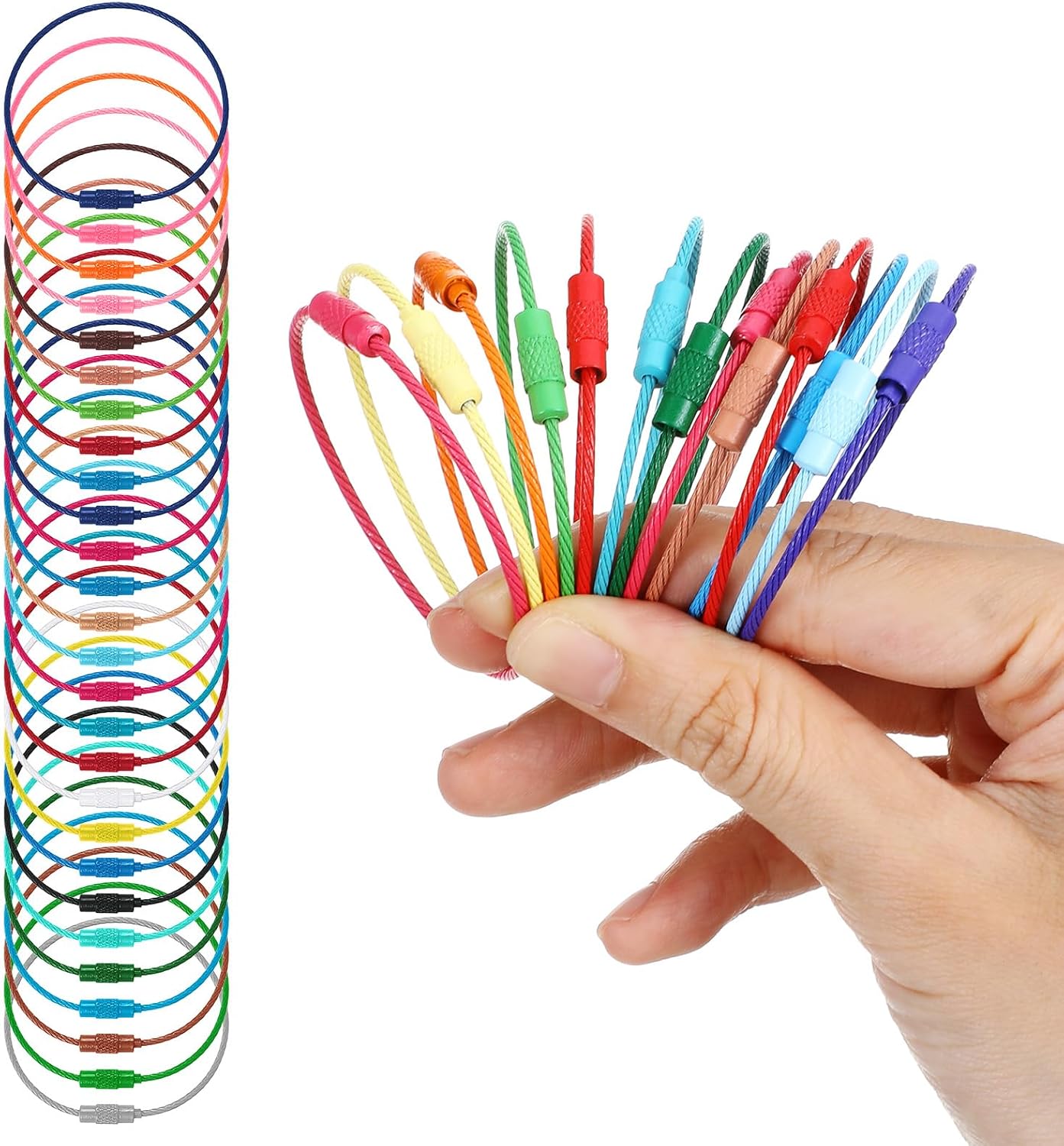 32Pcs Stainless Steel Loops, 1.5mm Multicolor 6 Inch Wire Keychain Cable Large Key Rings, Keychain Cable for Luggage Tags, Key Tags, Keyrings, Kitchen Utensils