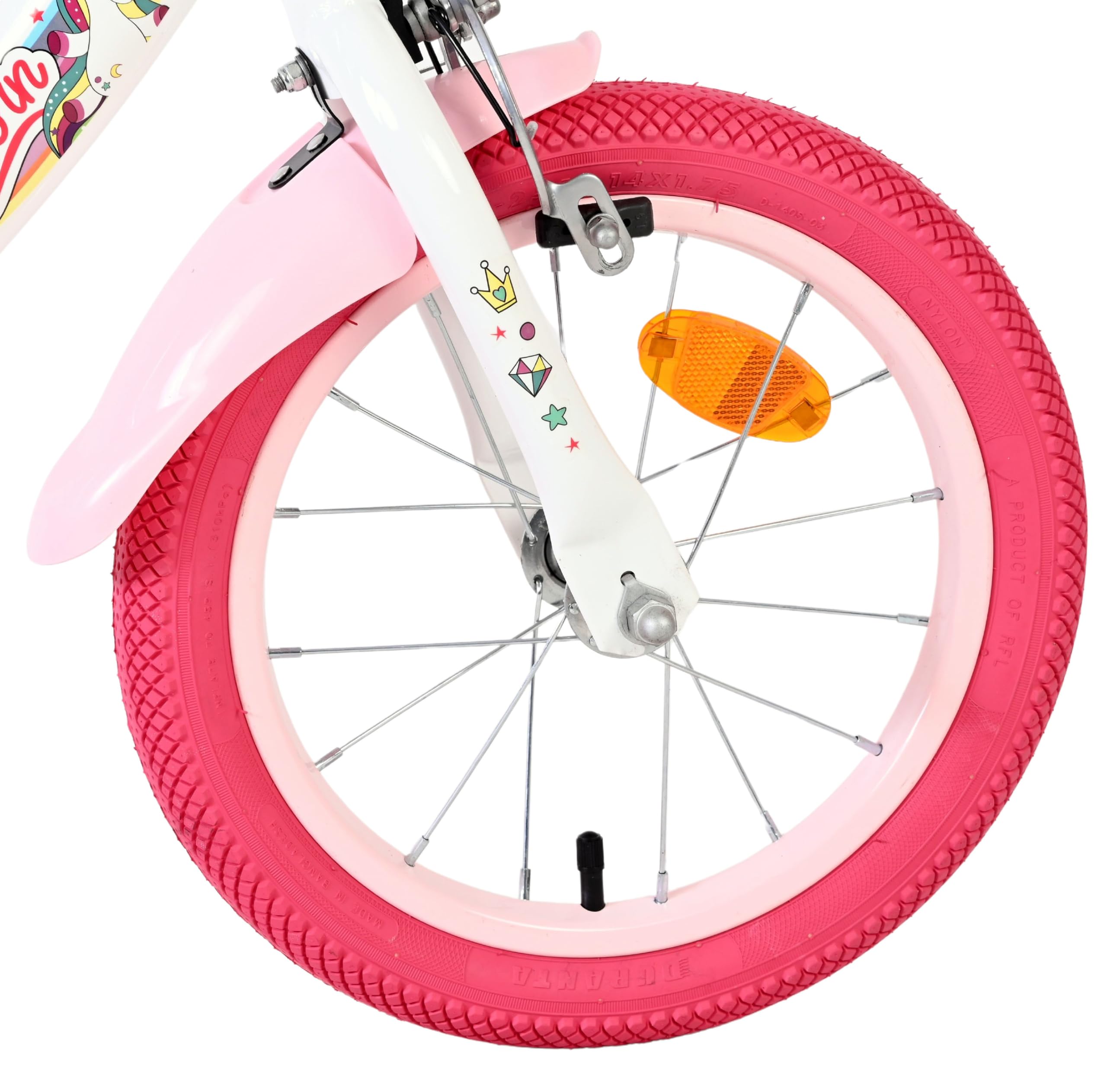 Volare Einhorn Kinderfahrrad Wit | 3,5–5 Jahre | 14-Zoll-Räder | 2 Handbremsen | Stützräder | Verstellbarer Sattel | Puppensitz Achter & Korb voor | Geschenk voor meisjes
