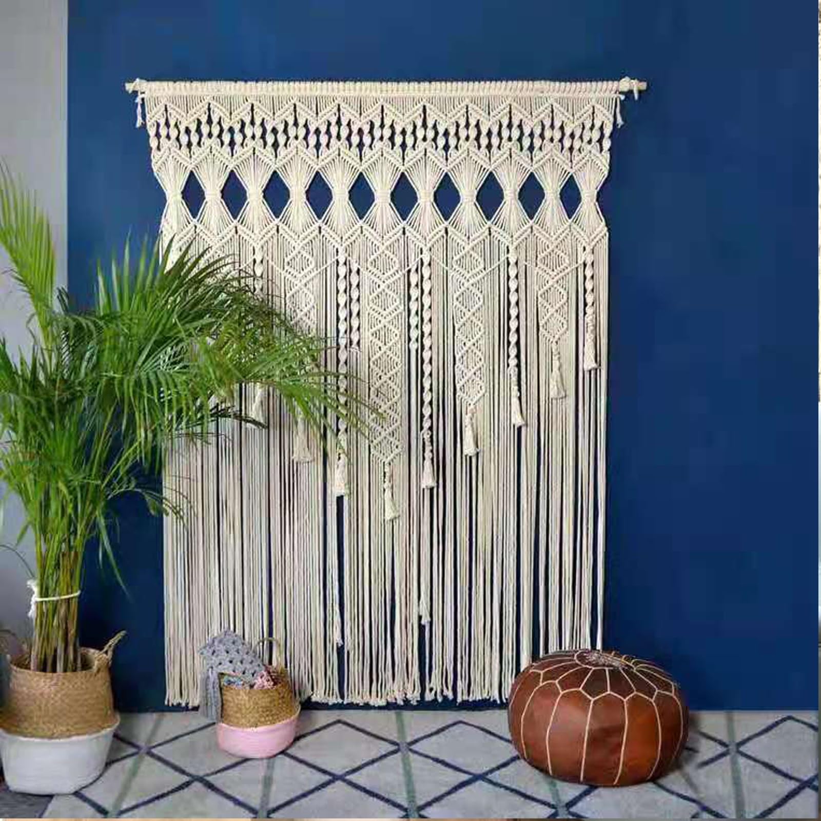 Cortinas de macramé bohemio, cortinas de ventana de tapicería tejida, cortina de boda, tapiz colgante de pared, decoración de pared tejida para sala de estar, dormitorio, fiesta de boda (A)