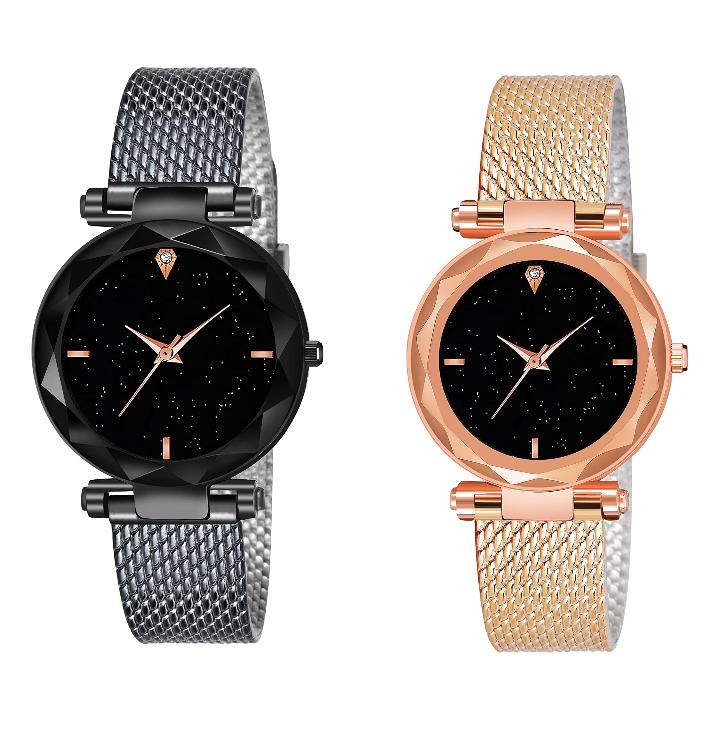 KIARVI GALLERY Analog Pack of 2 Combo PU Belt Analog Watches for Girls and Women (Pack of 2) (Black-Gold-4M) (B09X63VHL9) Amazon Price History, Amazon Price Tracker