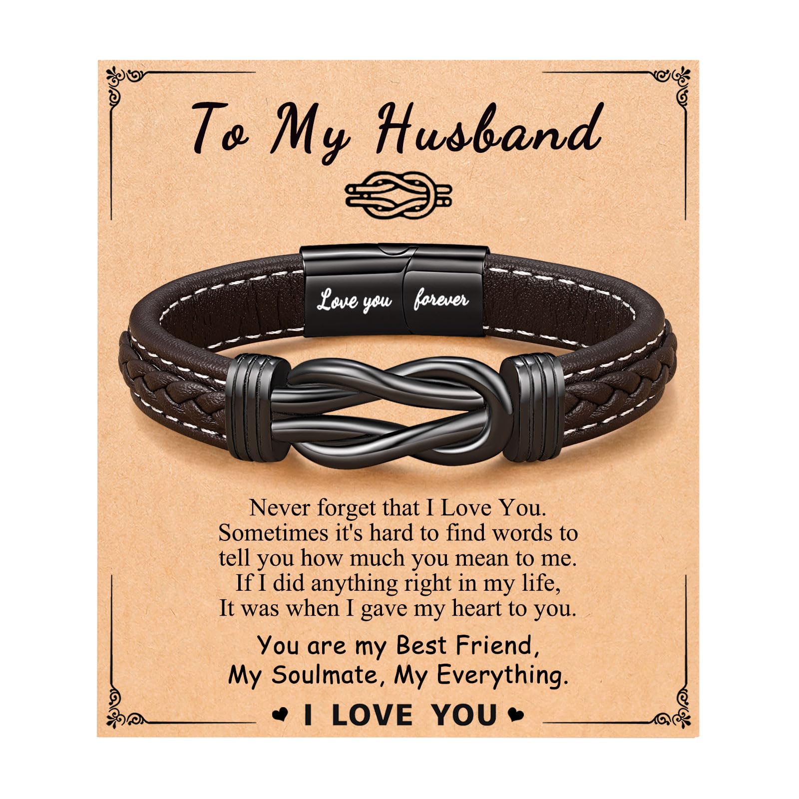 ORISPRE Forever Linked Together Leather Bracelet for Boys Men's Birthday Graduation Fathers' Day Back to School Christmas Gifts