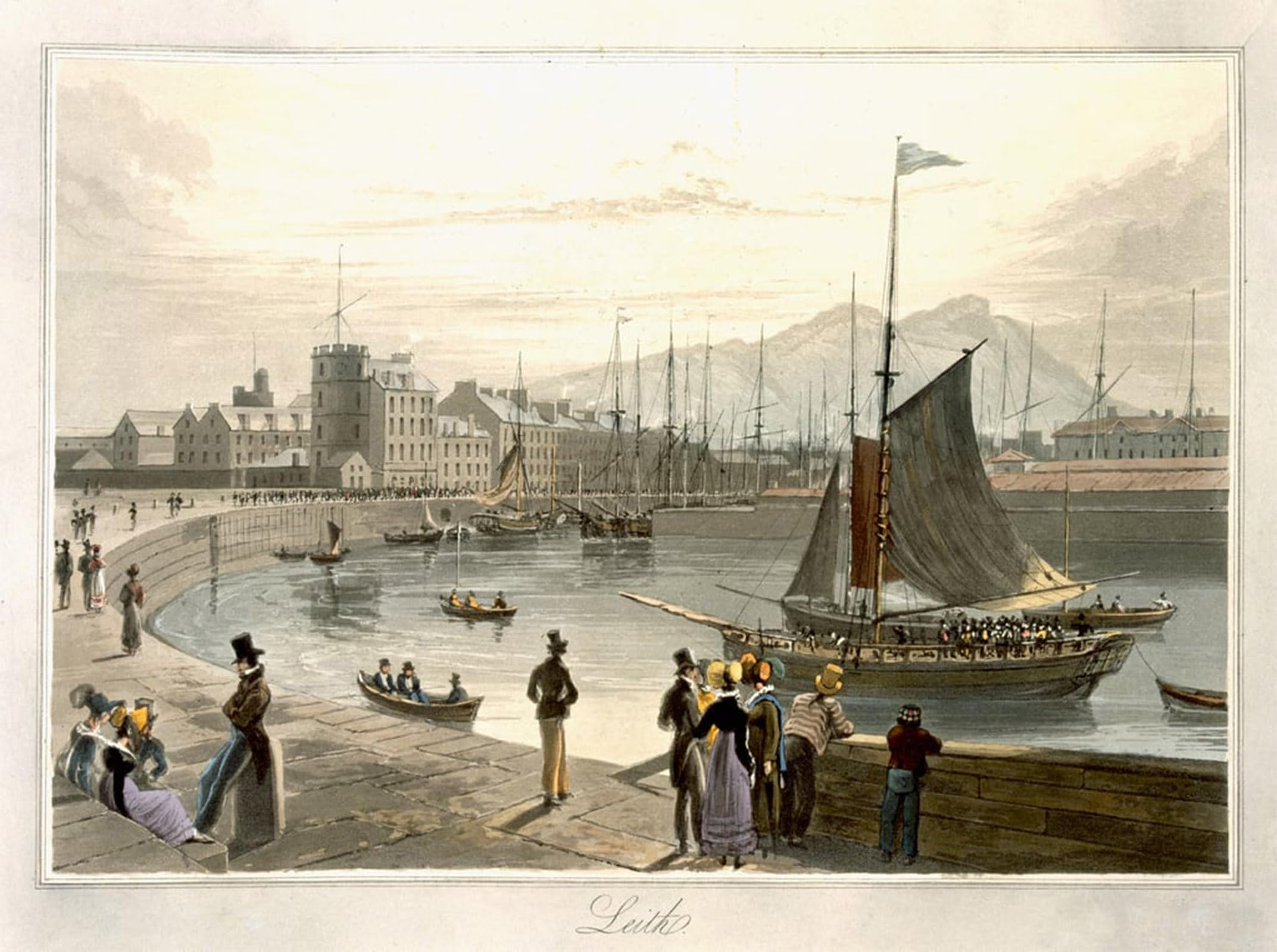 SERENDIPITP Vintage Picture Print on Canvas Wall Art Poster a Ferry Arriving At Leith From a Around Great Britain Undertaken by William Daniell Artwork Print Poster for Wall Decor 60x90cm