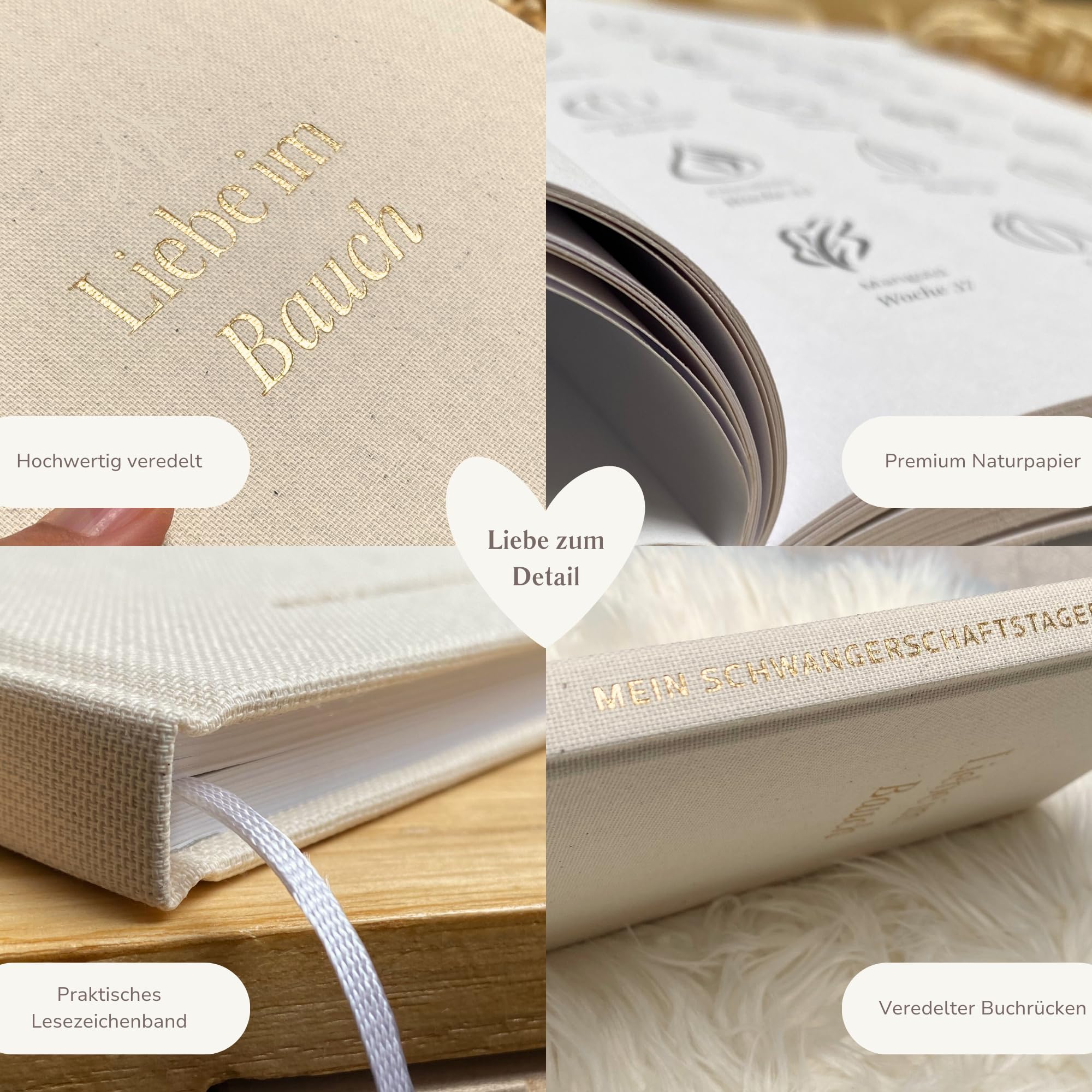 MeinBaby123® Schwangerschaftstagebuch „Liebe im Bauch“ aus Leinen – Hochwertiges Erinnerungsalbum & Tagebuch zur Schwangerschaft – Geschenk zur Geburt & für werdende Mamas