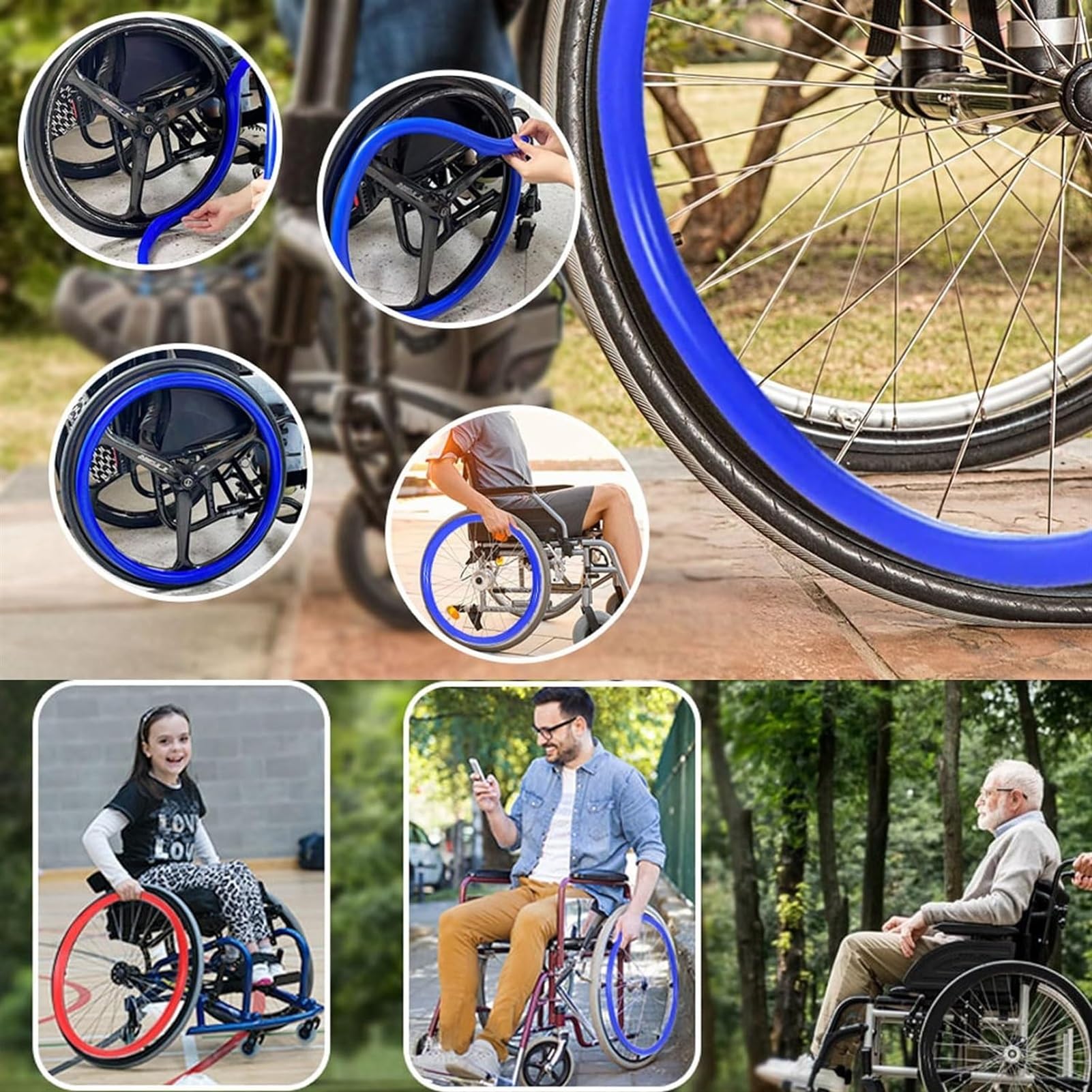 1 par de Fundas para sillas de Ruedas de 24 Pulgadas, Cubiertas de Silicona para Llantas de Empuje para sillas de Ruedas, Antideslizantes, Resistentes al Desgaste, Cubiertas para Aros para sillas de