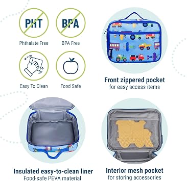 Wildkin Kids Insulated Lunch Box, Trains, Planes, and Trucks
