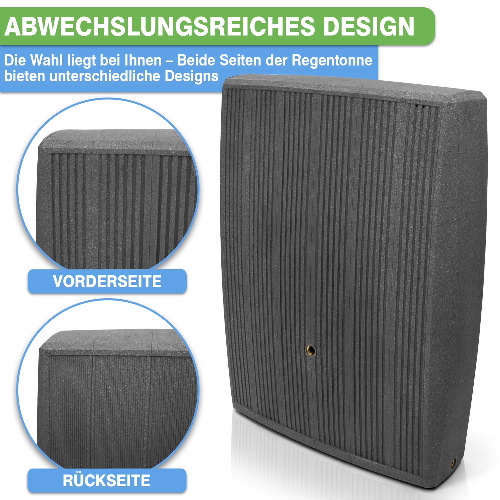 YourCasa Regentonne 200 Liter [DualStyle] Eckig und Schmal mit Metallgewinde - Regenfass Frostsicher aus Kunststoff - Regenwassertonne - Regenwassertank Garten Wassertank Regensammler