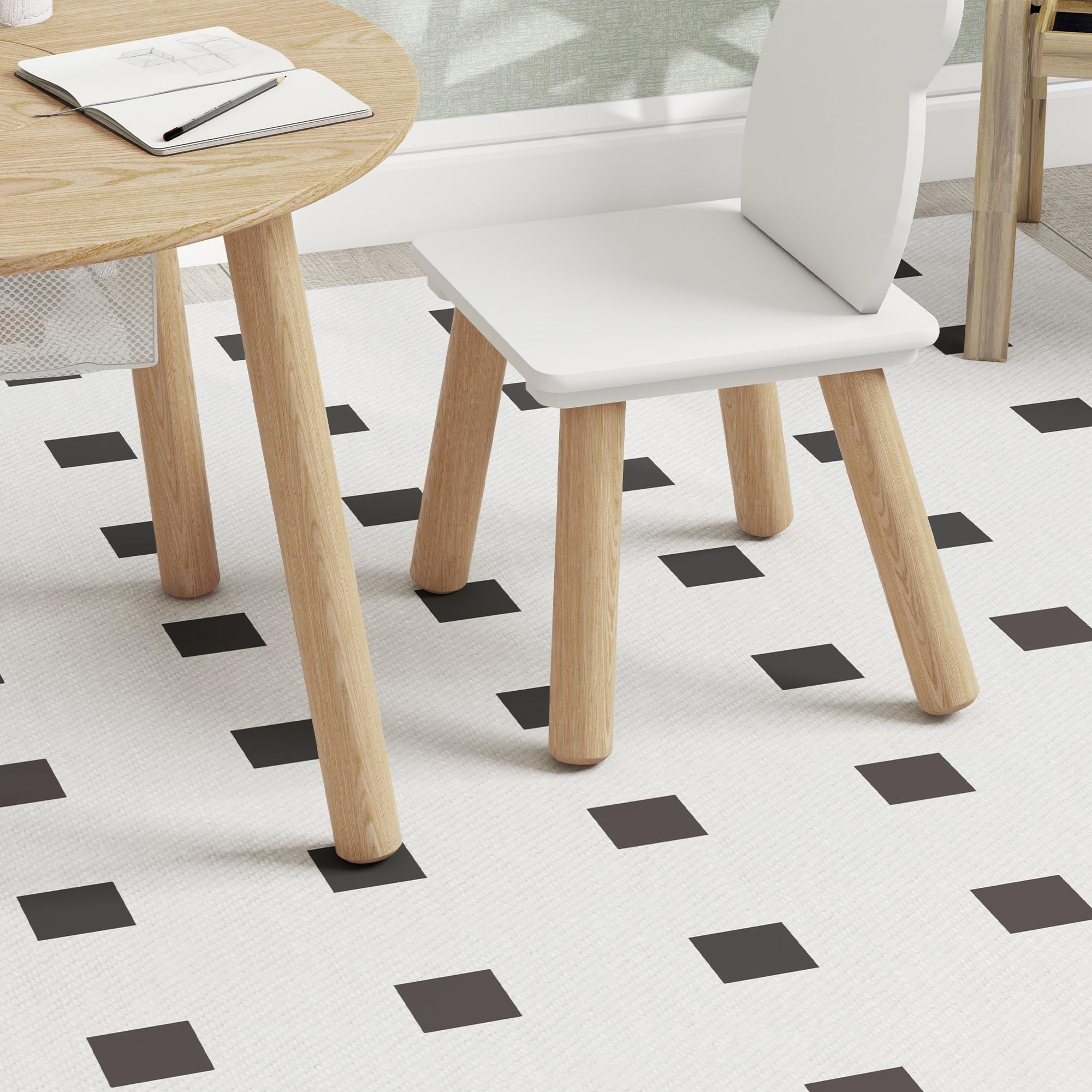 AIYAPLAY Table Enfant avec Chaise, Ensemble de Table et 2 chaises pour Enfants, Dossier en Forme d'ours pour Jouer, étudier, Bricolage, 3-6 Ans, Bois Naturel