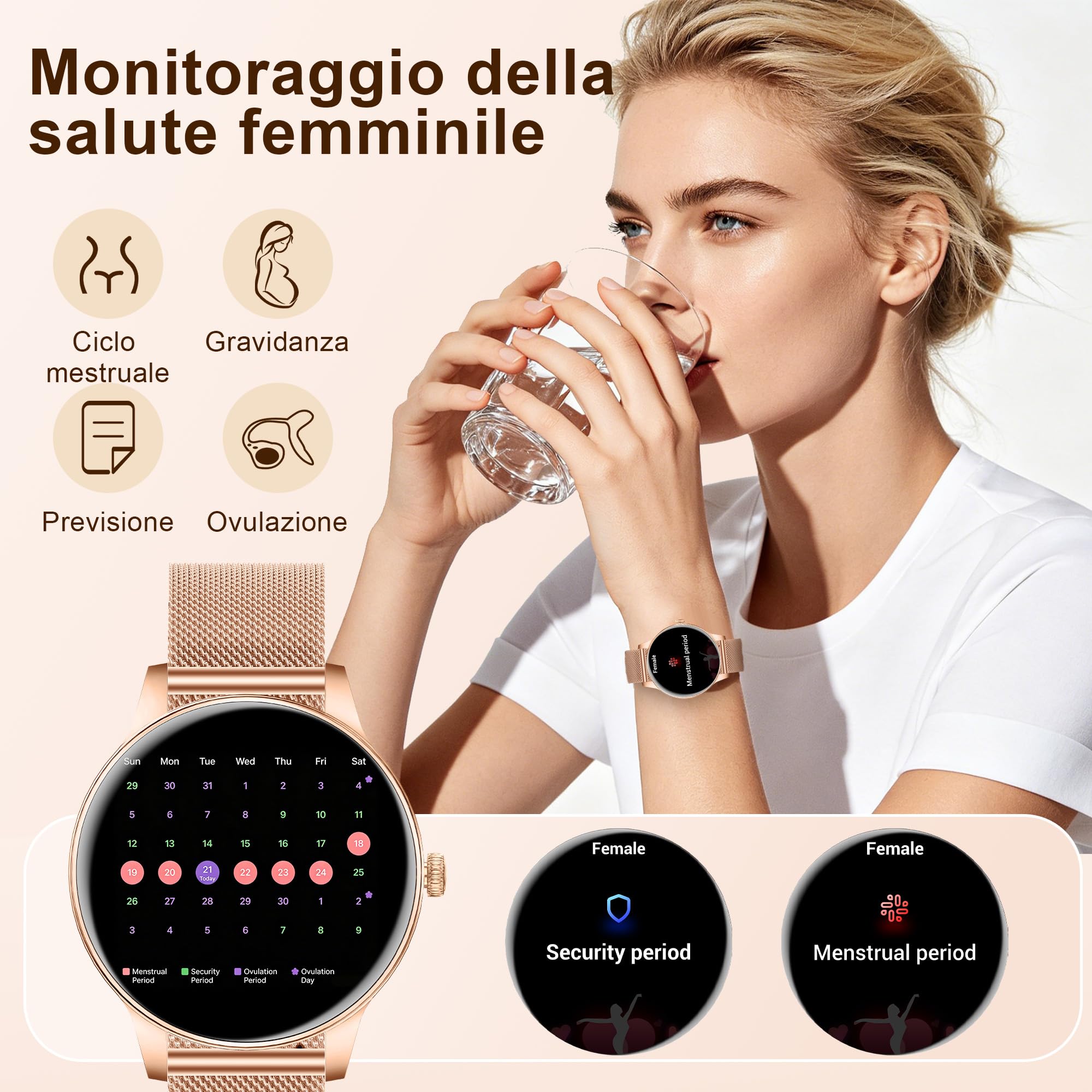 Smartwatch Donna con Chiamata Bluetooth, 1,27" HD 3 Cinturini | Orologio Fitness con Frequenza, Cardiaca, SpO2, Sonno, 100+ Sportive, Impermeabil IP68 per Android iOS Rosegold