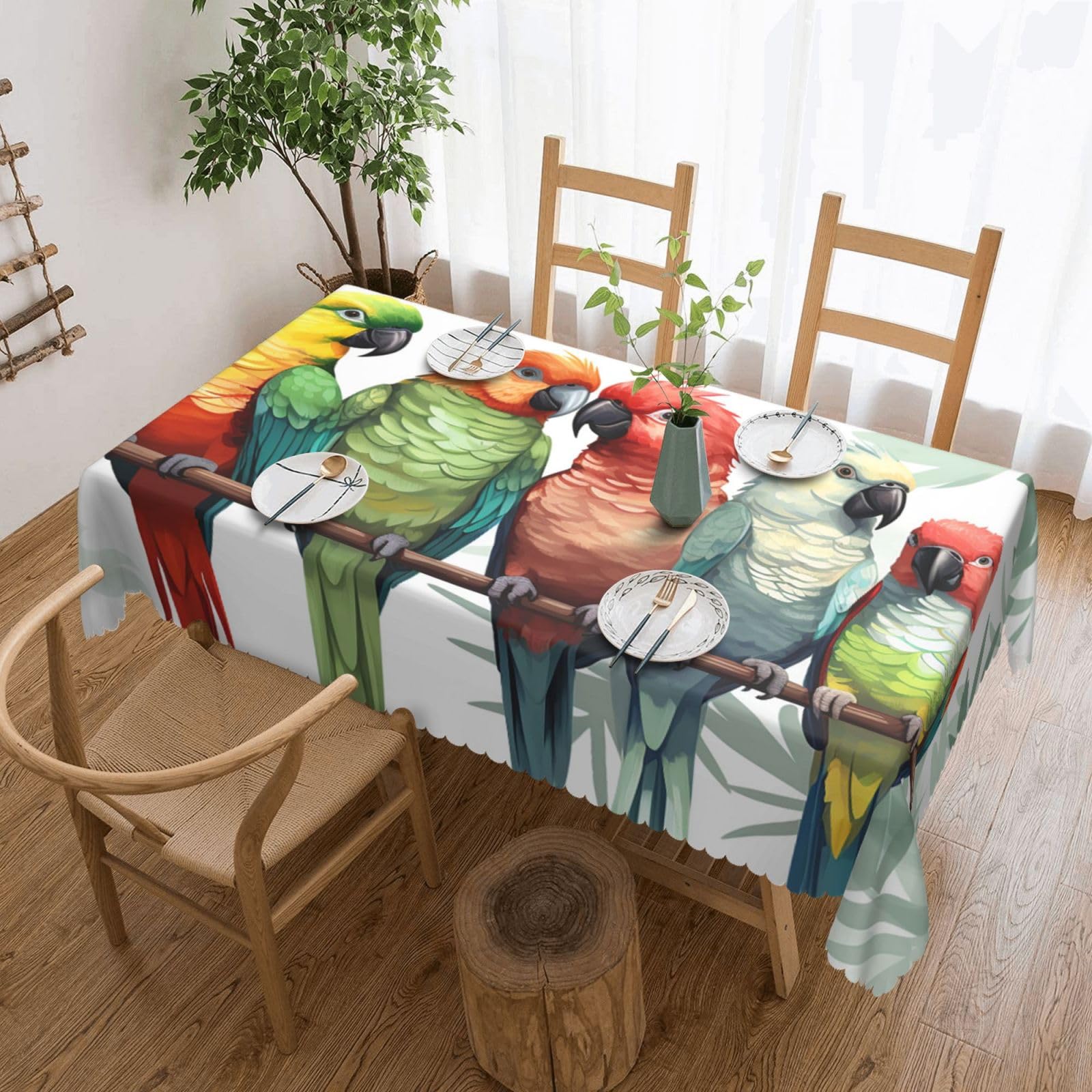 FodPand Colorful Parrots On Tree Tablecloths for Rectangle Tables 54 x 72 Inch - Reusable Washable Dining Table Clothes - Stain and Wrinkle Resistant Decorative Fabric Table Cover for Wedding Party