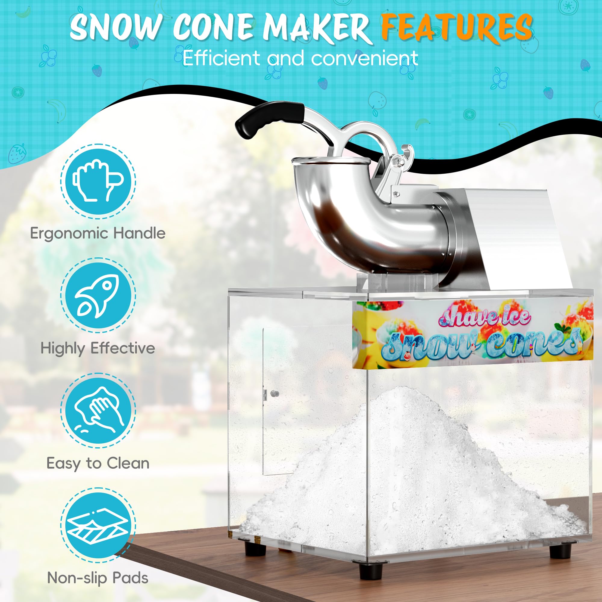 VALONDINO 48L Schneekegel-Maschine, 226.8 kg/H kommerzielle rasierte Eismaschine für Schneekegel, 300 W elektrischer flauschiger Schneekegel-Hersteller für Party, geeignet für Party-Aktivitäten