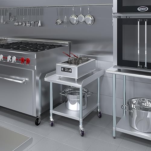 Miniatura 4 de AmGood Soporte para equipo de acero inoxidable con estante inferior + ruedas, resistente, grado comercial, certificado NSF (30 pulgadas de ancho x