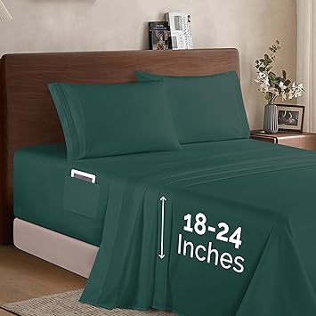 Elegant Comfort Luxury 1500 Premium Hotel Quality Microfiber 4-Piece Sheet Set - Soft, All Around Elastic 18-24 Inches Deep Fitted Sheet - Extra Deep Pocket Sheets, Twin/Twin XL, Hunter Green